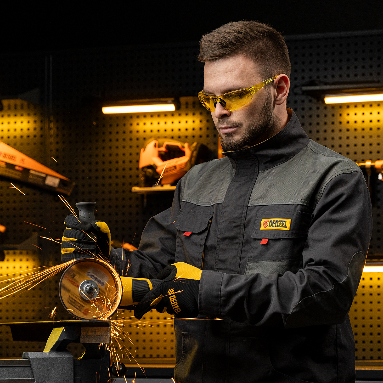 Очки защитные открытые, поликарбонатные, желтая линза Denzel