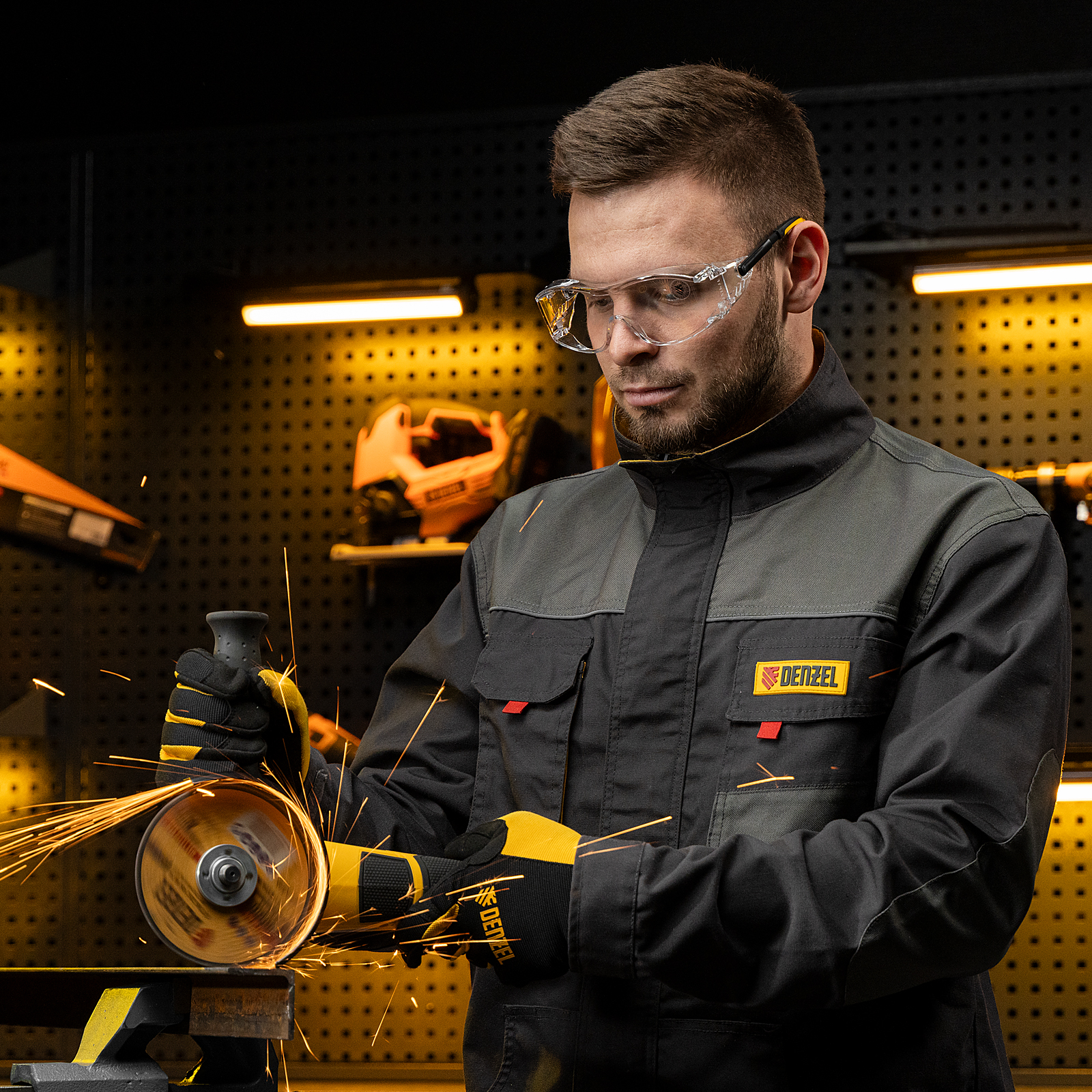 Очки защитные открытые, поликарбонатные, увеличенная прозрачная линза,  регулируемые дужки Denzel