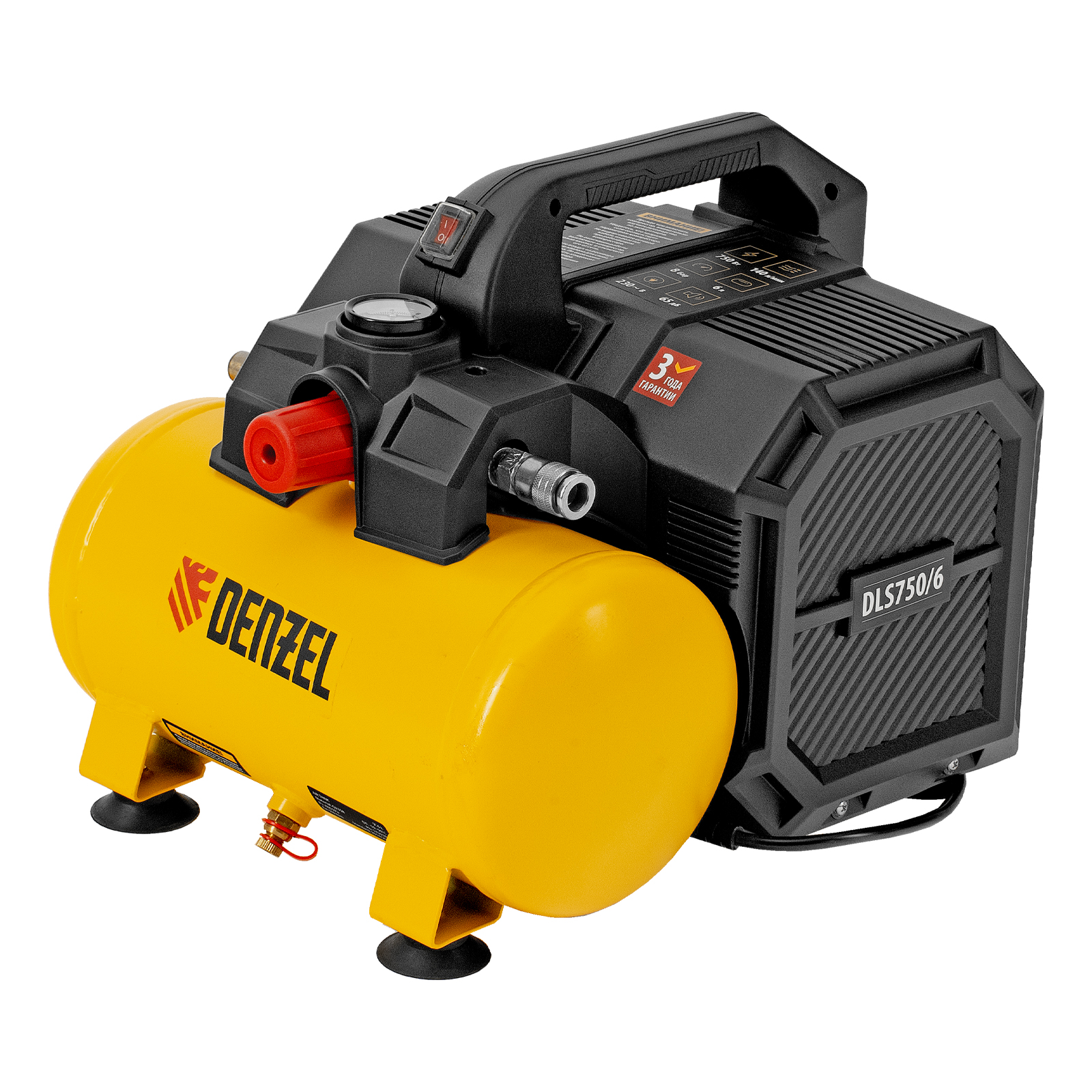 Компрессор DLS750/6 безмасляный малошумный 750 Вт, 140 л/мин,ресивер 6 л Denzel
