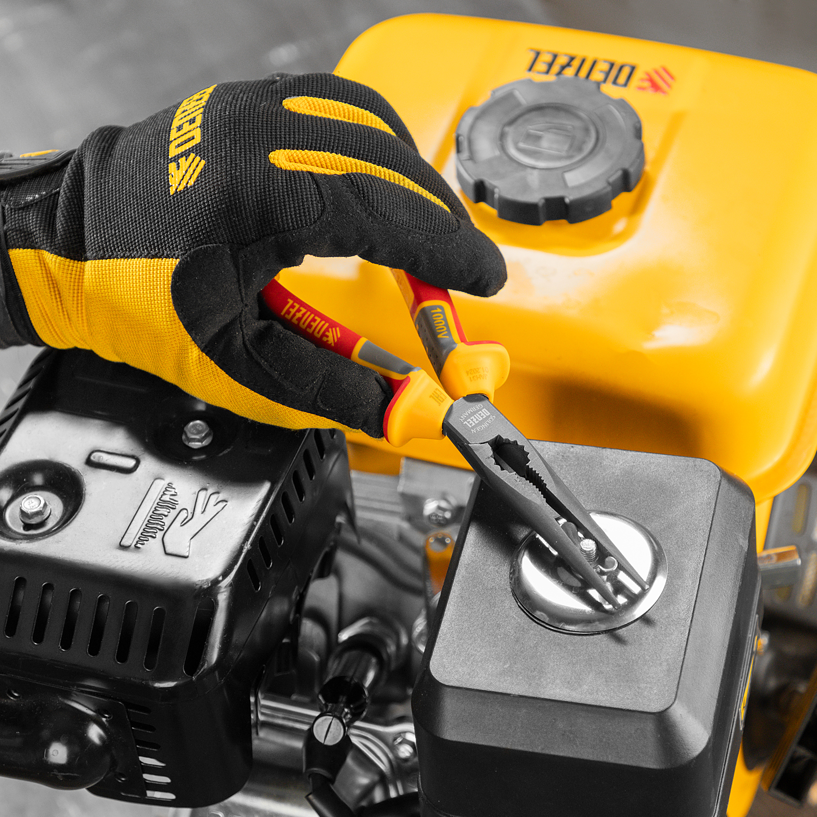 Длинногубцы прямые, диэлектрические рукоятки до 1000 В, трехкомпонентные рукоятки, 205мм Denzel