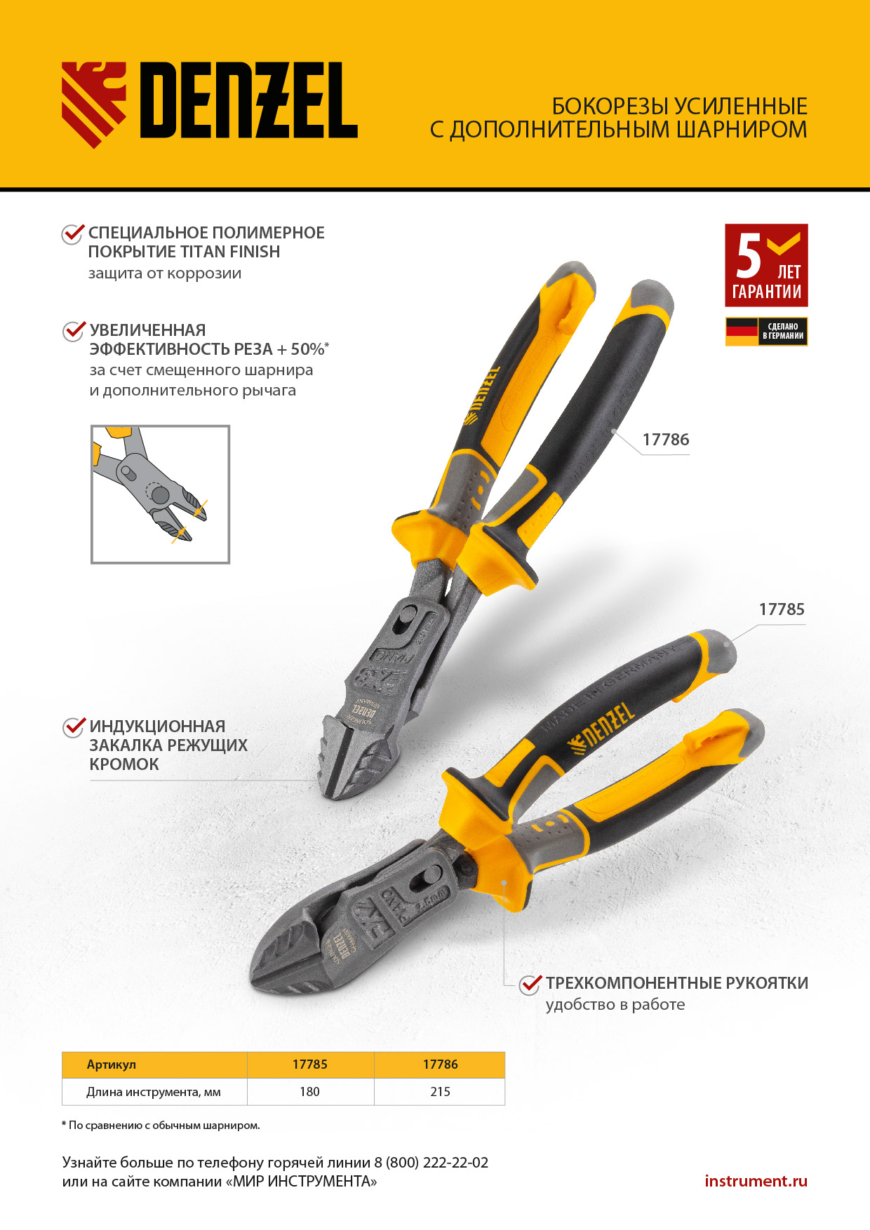 Бокорезы 180 мм, усиленные, трехкомпонентные рукоятки Denzel