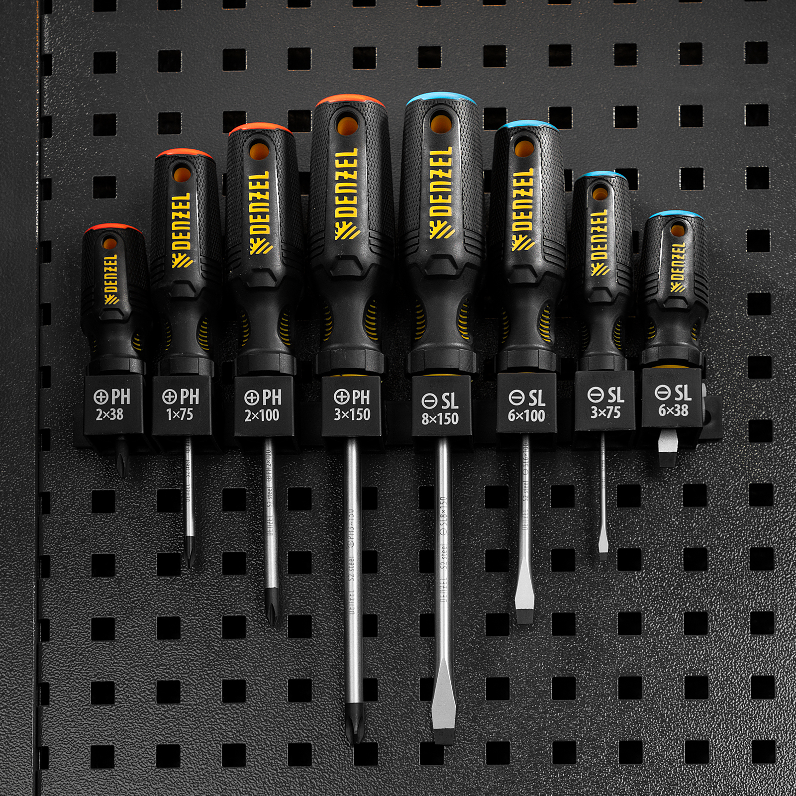 Набор отверток на полке, 8 шт., PH+SL, S2, 3к рукоятка Denzel