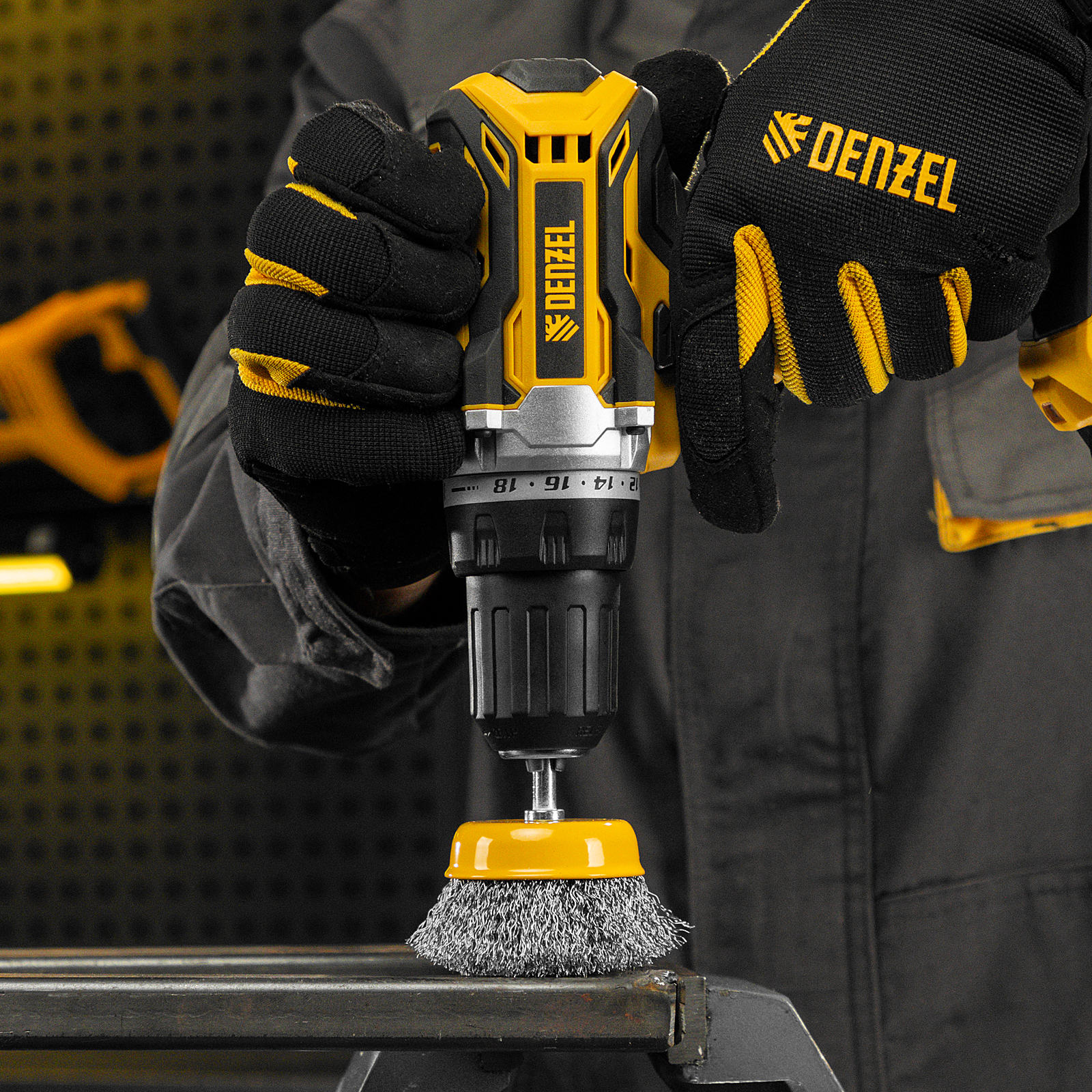 Щетка для дрели, 75 мм, Чашка, со шпилькой, нержавеющая витая проволока Denzel