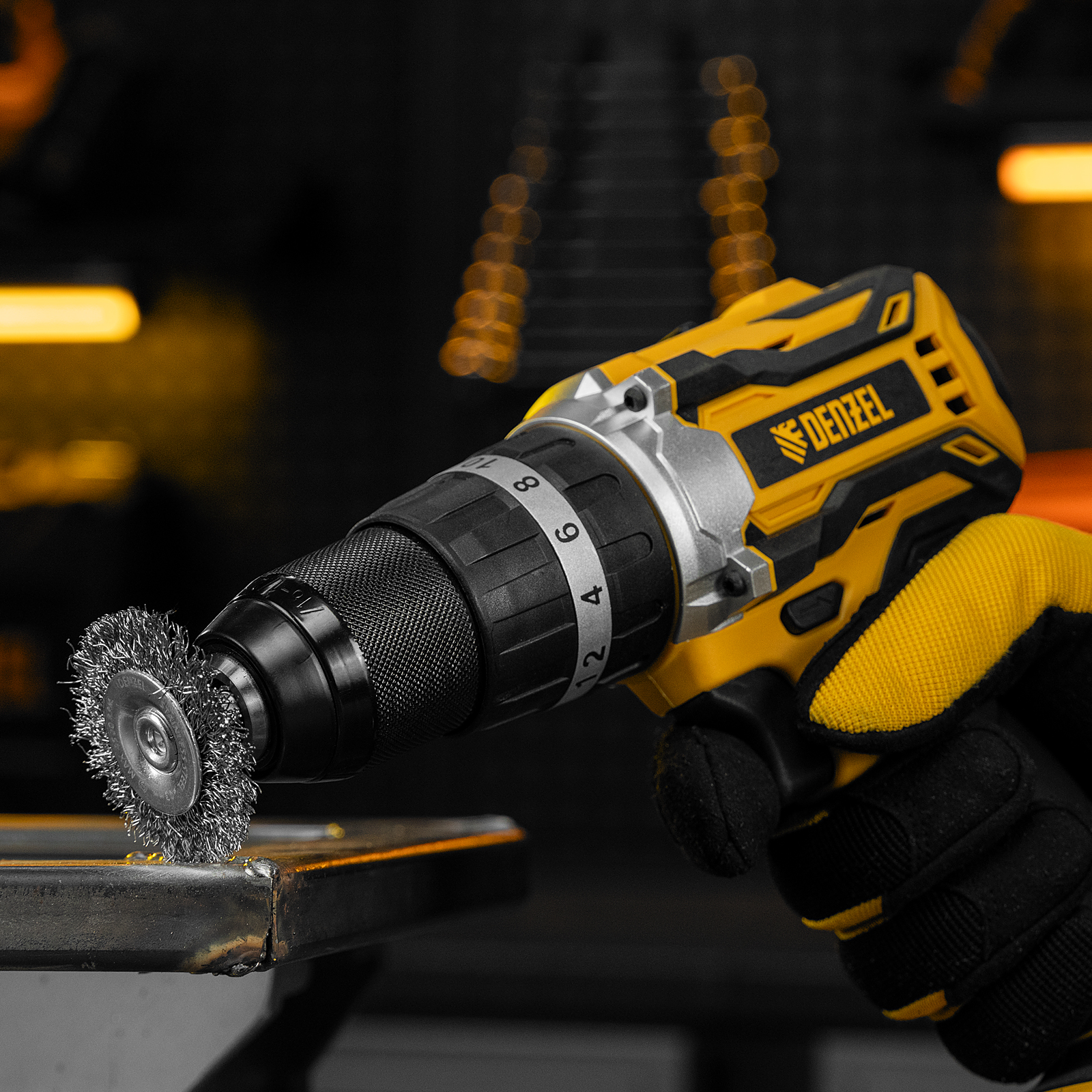 Набор щеток для дрели, 1 Плоская 50мм, 2 Чашки 25-50мм, шпилька, нерж. вит. проволока Denzel