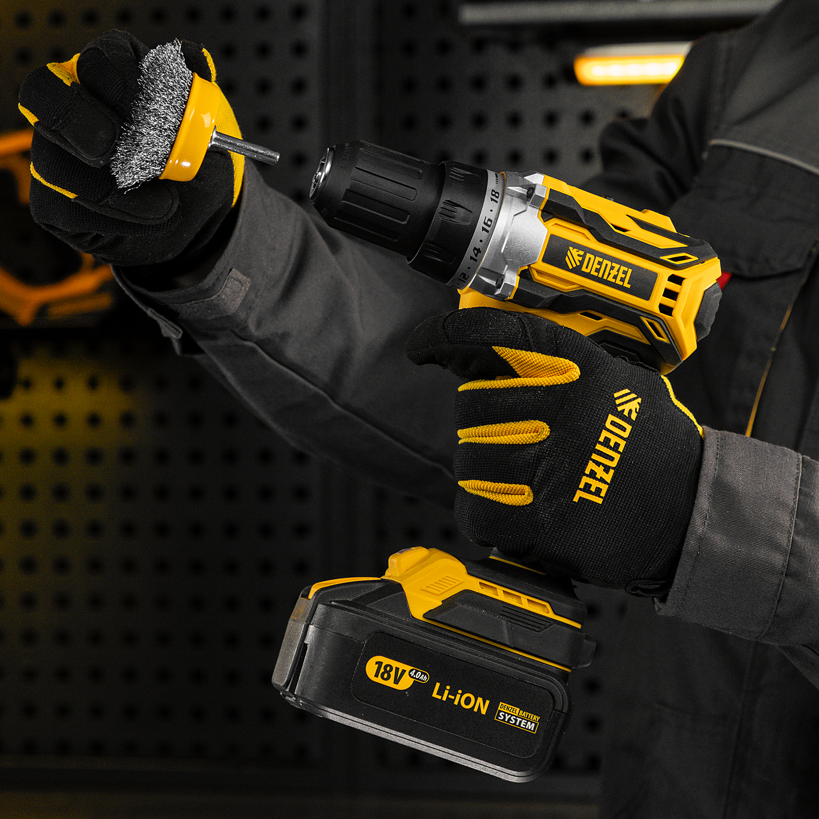 Щетка для дрели, 65 мм, Чашка, со шпилькой , нержавеющая витая проволока Denzel