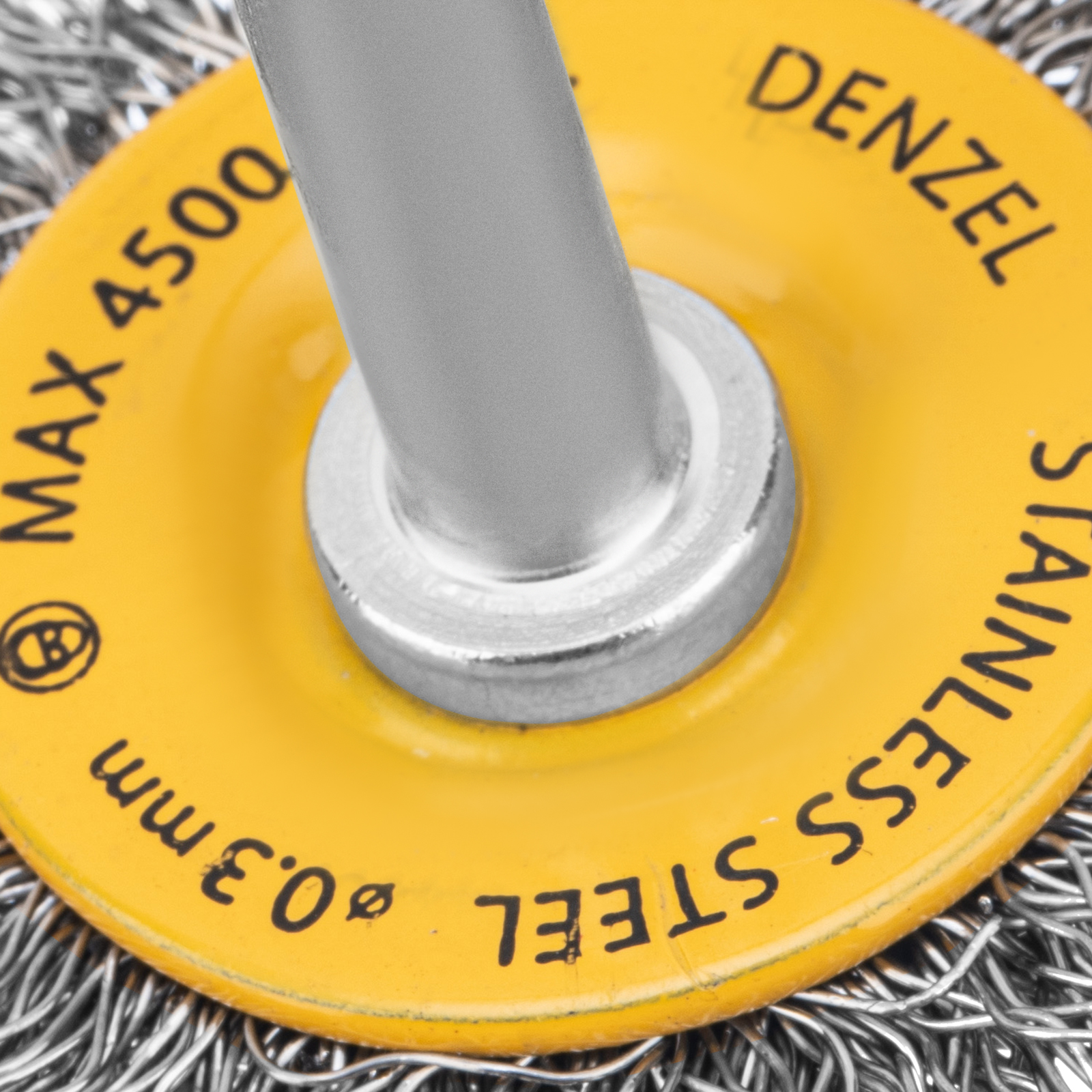 Щетка для дрели, 50 мм, Плоская, со шпилькой, нержавеющая витая проволока Denzel