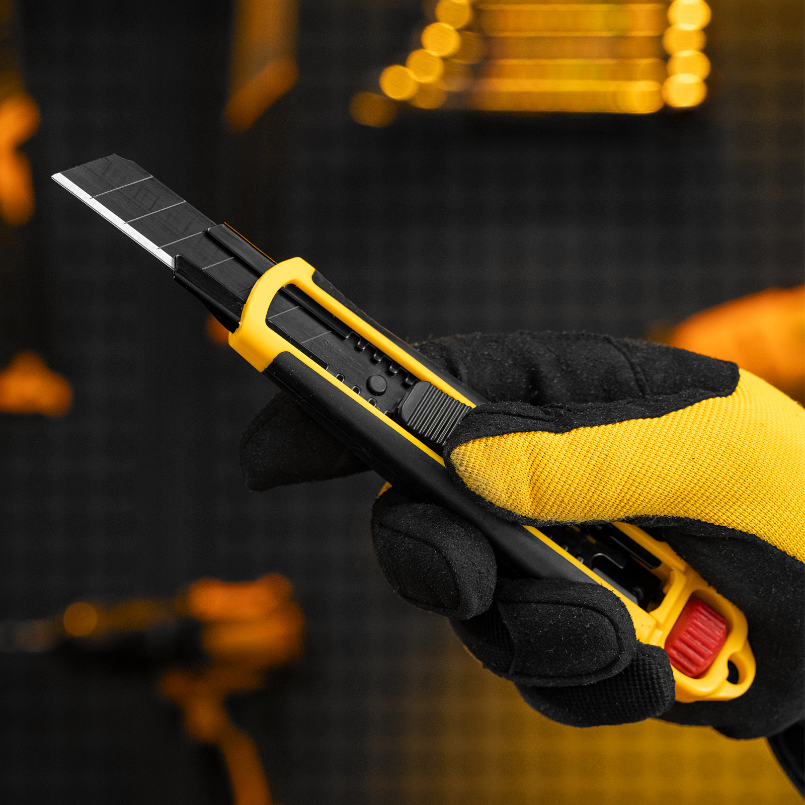 Нож, 18 мм, сменное лезвие, SK4, корпус из ABS + TPR, торцевой зажим Denzel