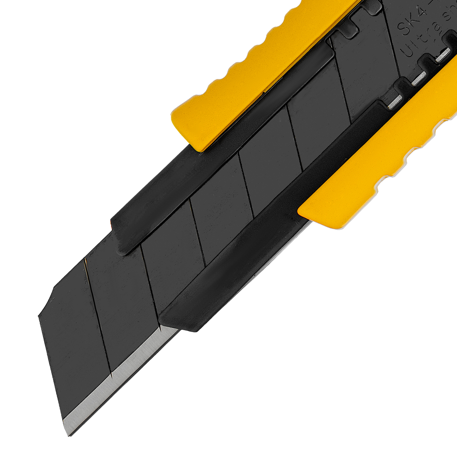 Нож, 18 мм, сменное лезвие, SK4, корпус из цинкового сплава + TPR, торцевой зажим Denzel