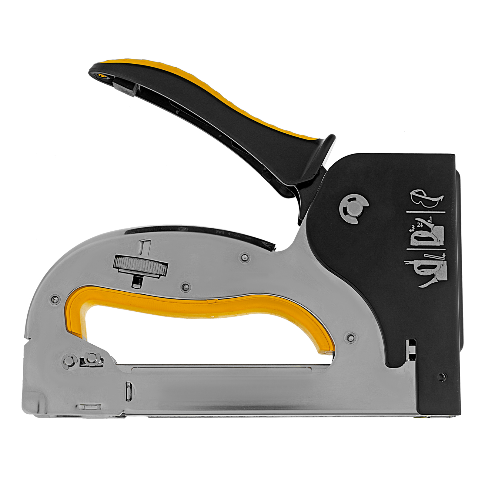 Степлер металл., скобы в комплекте, плавная регулировка удара, 2К рукоятка, тип 53, 4-14 мм Denzel