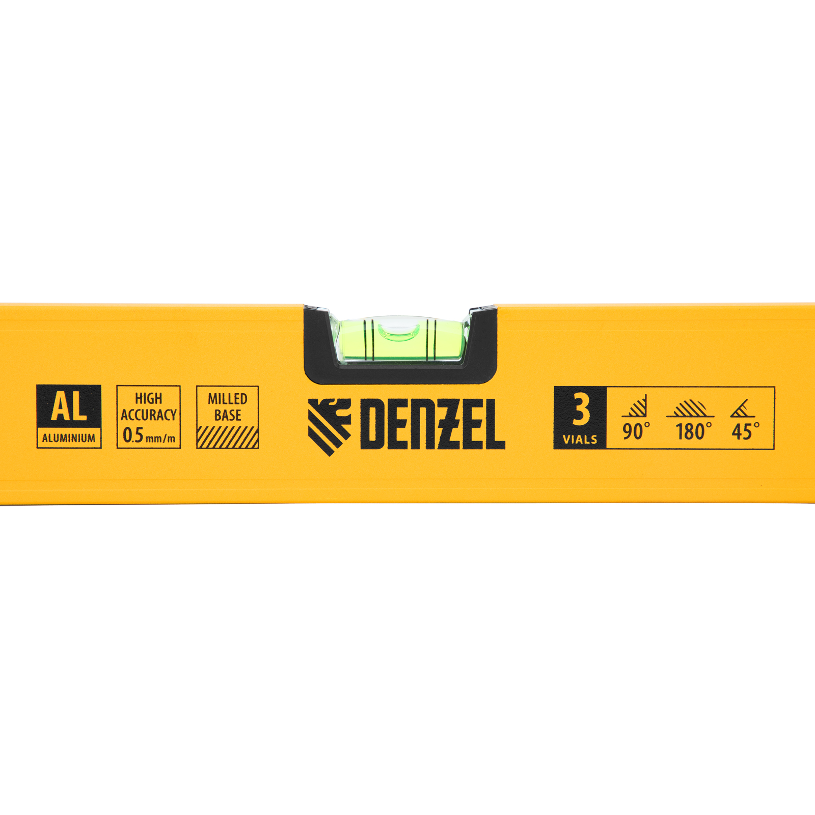Уровень алюминиевый, магнит, фрезерованный, 3 глазка (1 зеркал.) 0,5 мм/м, 1000 мм Denzel