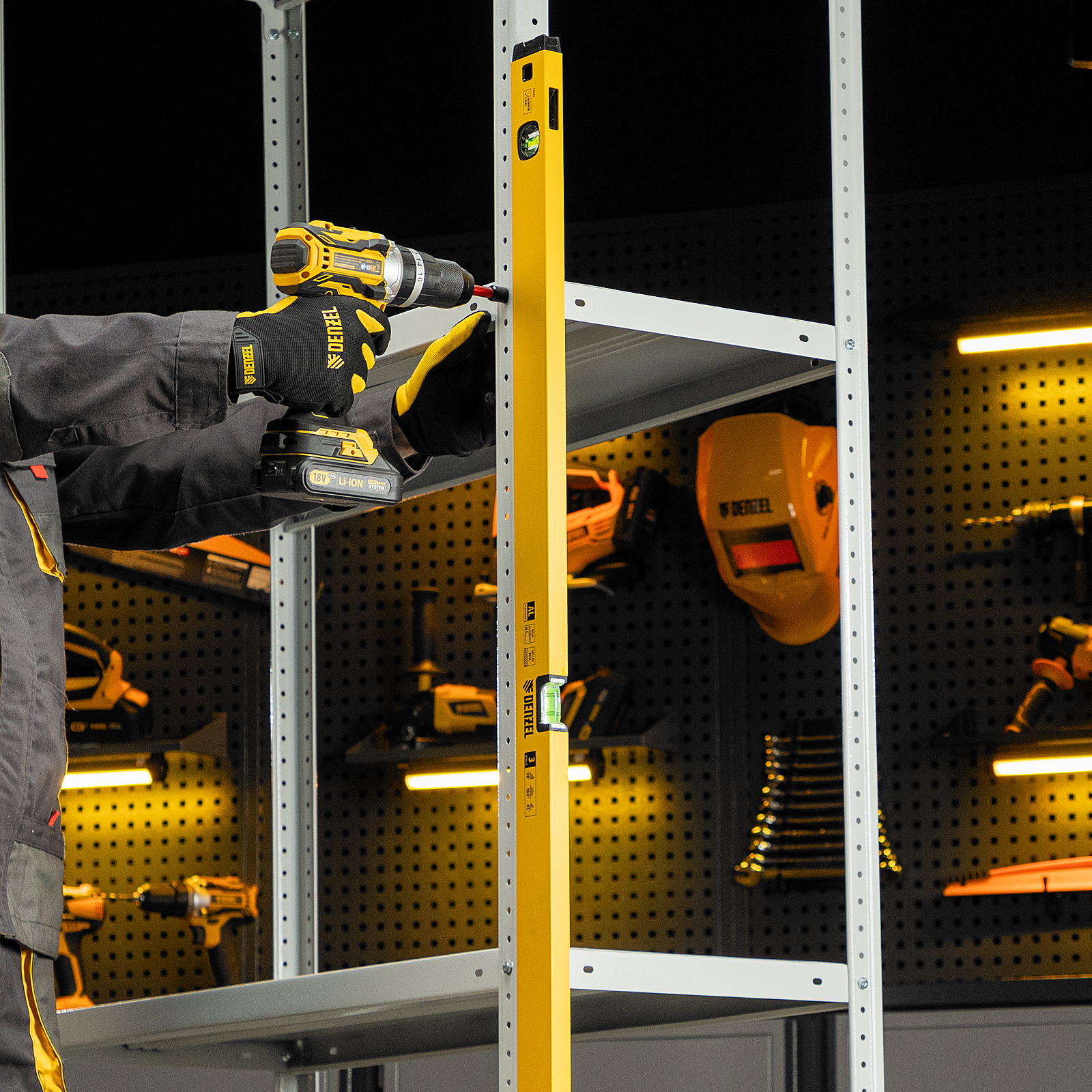 Уровень алюминиевый, магнит, фрезерованный, 3 глазка (1 зеркал.) 0,5 мм/м, 1200 мм Denzel