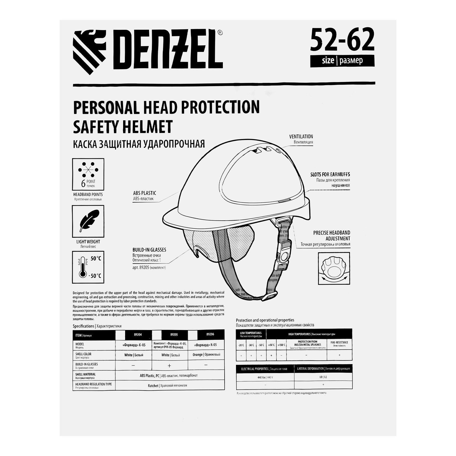 Каска защитная ударопрочная, ABS/PC, плавная регулировка, модель «Форвард» (К-05)оранж. Denzel