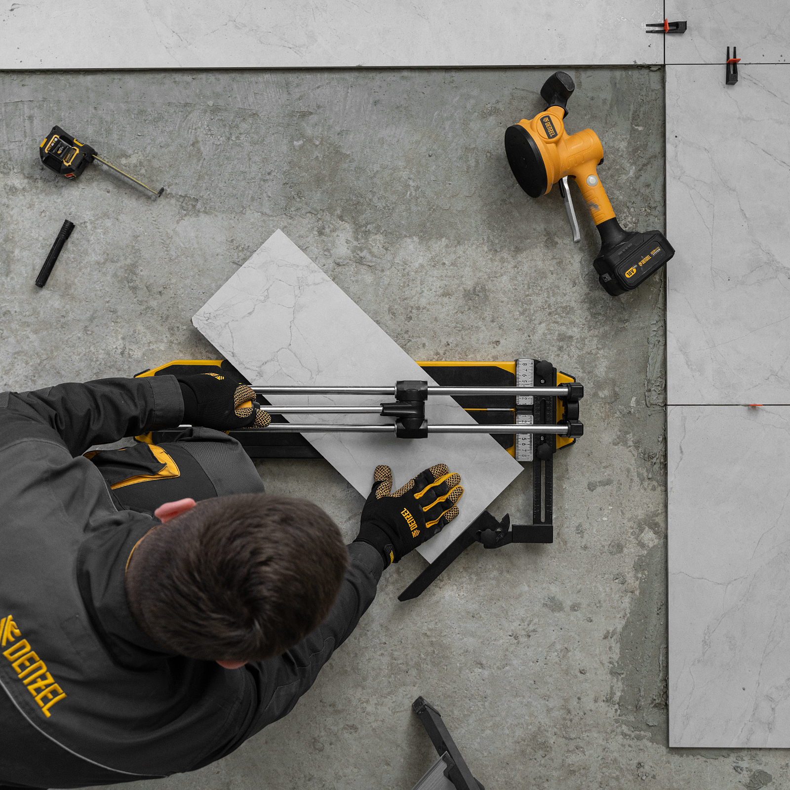 Плиткорез 600х14мм, цельнометал. напр., каретка на подш., стальная станина, рукоятка-пенал Denzel