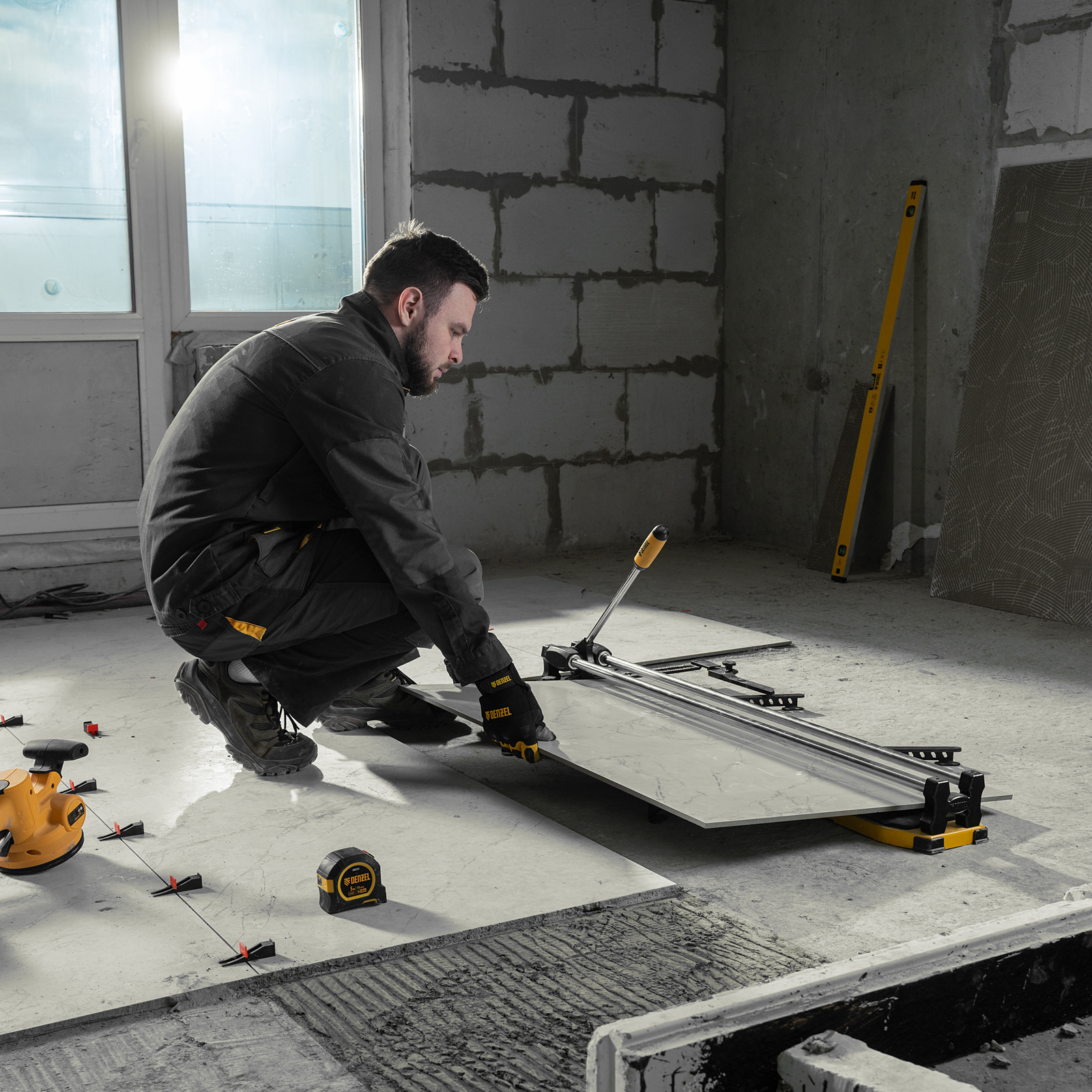 Плиткорез 1000х14мм, цельнометал. напр., каретка на подш., стальная станина, рукоятка-пенал Denzel