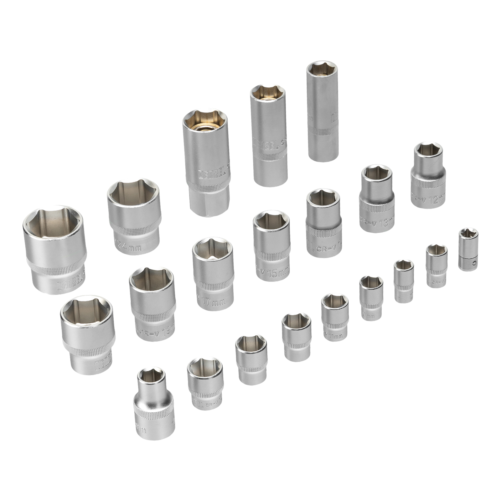 Набор инструментов, 1/2", 1/4", CrV, S2, пластиковый кейс, 64 предмета Denzel