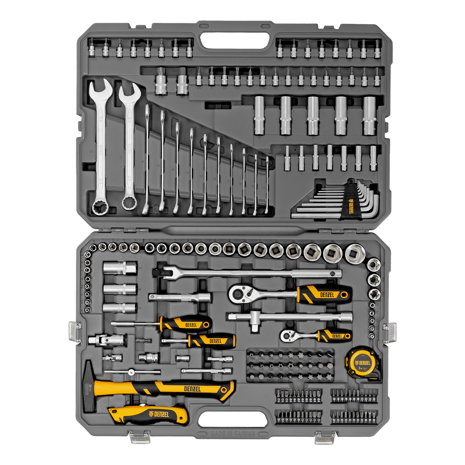 Набор инструментов, 1/2", 1/4", CrV, S2, пластиковый кейс, 194 предмета Denzel