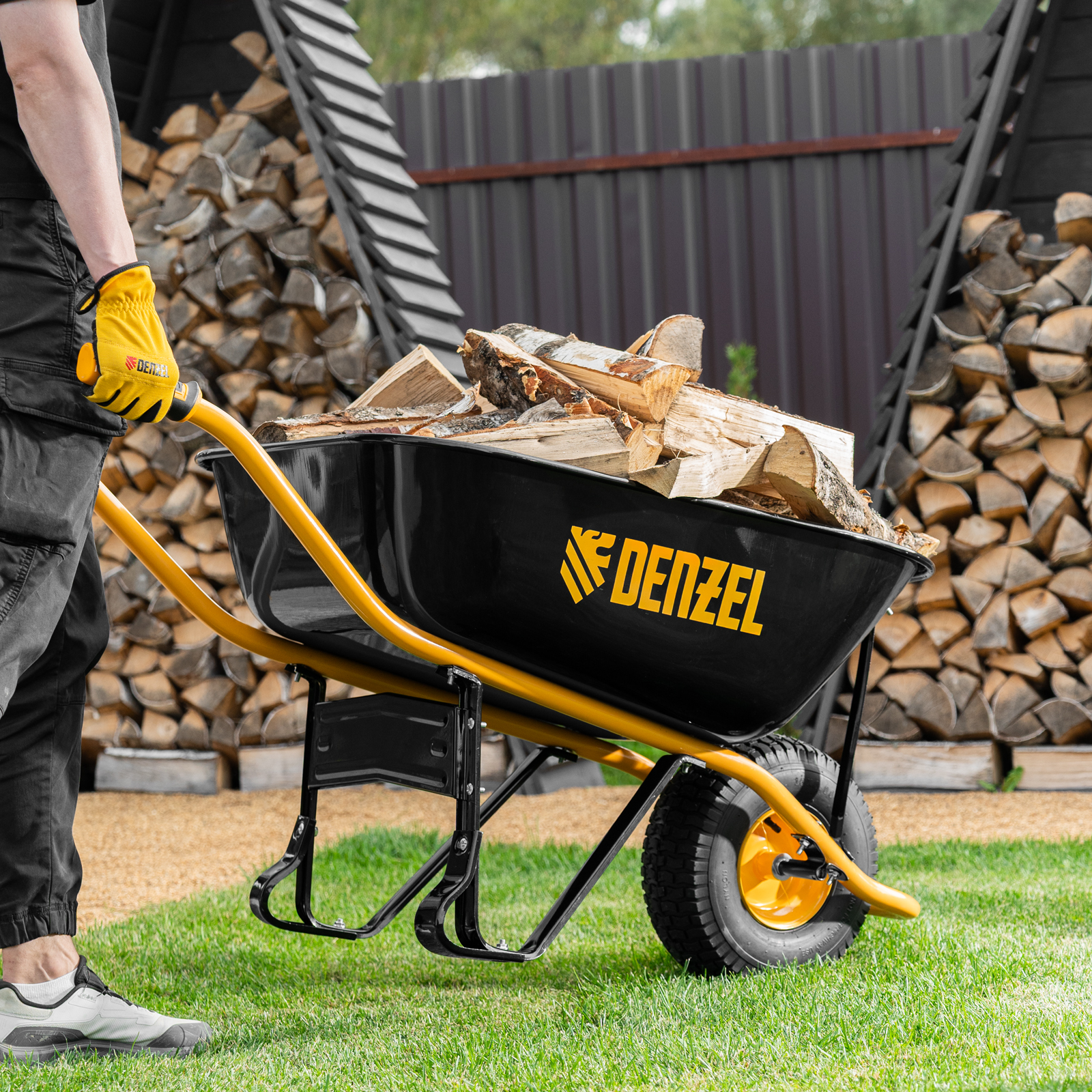 Тачка строительная, усиленная, объем 130 л, 230 кг, колесо 15х6.00-6 Denzel