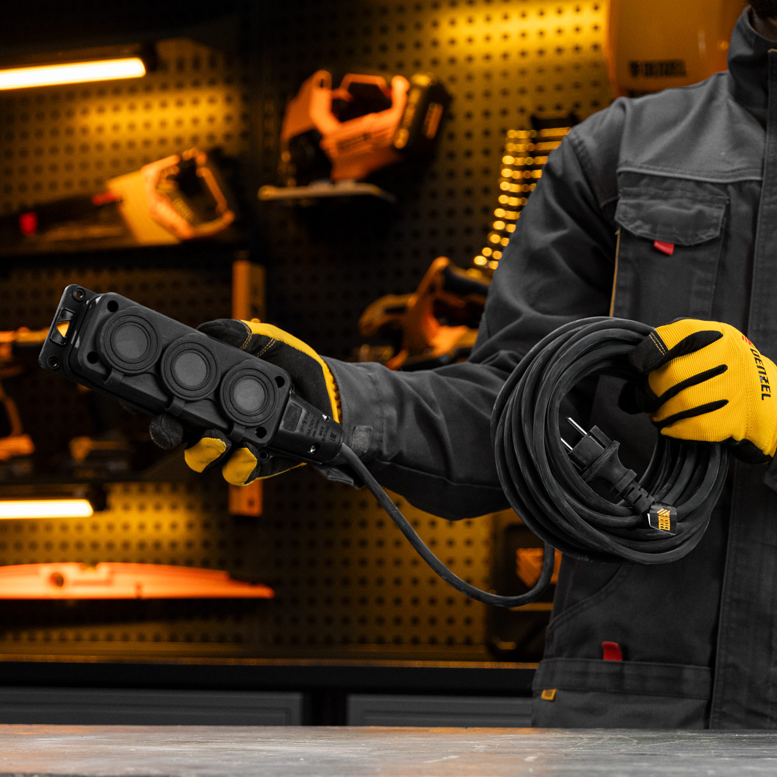 Удлинитель-шнур силовой Top Series, КГТТ, 10 м, 3 розетки, 3 x 1,5 мм Denzel