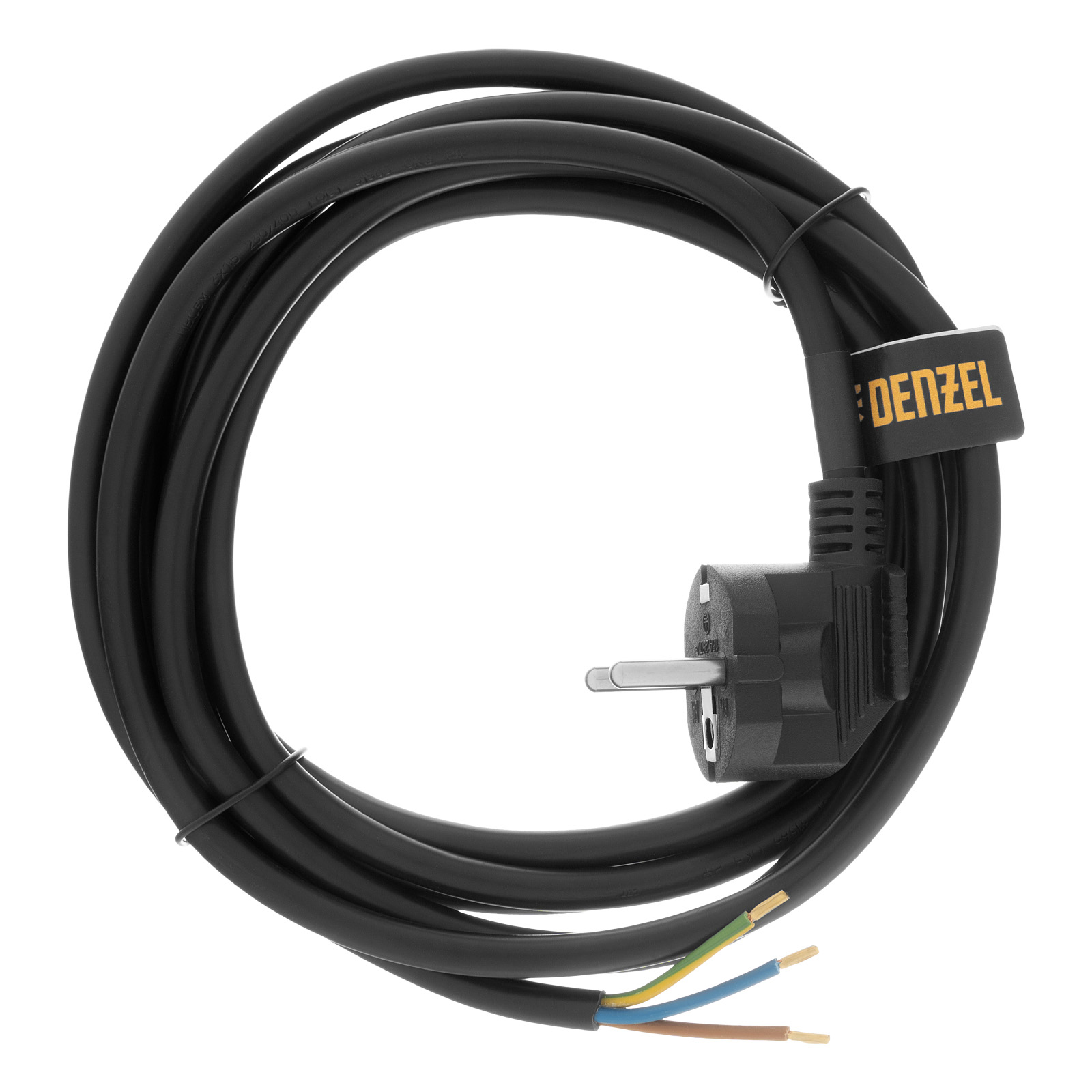 Шнур сетевой Energy Series, ПВС, 3 м, 3 x 1,5 мм, с неразборной вилкой, черный, Denzel