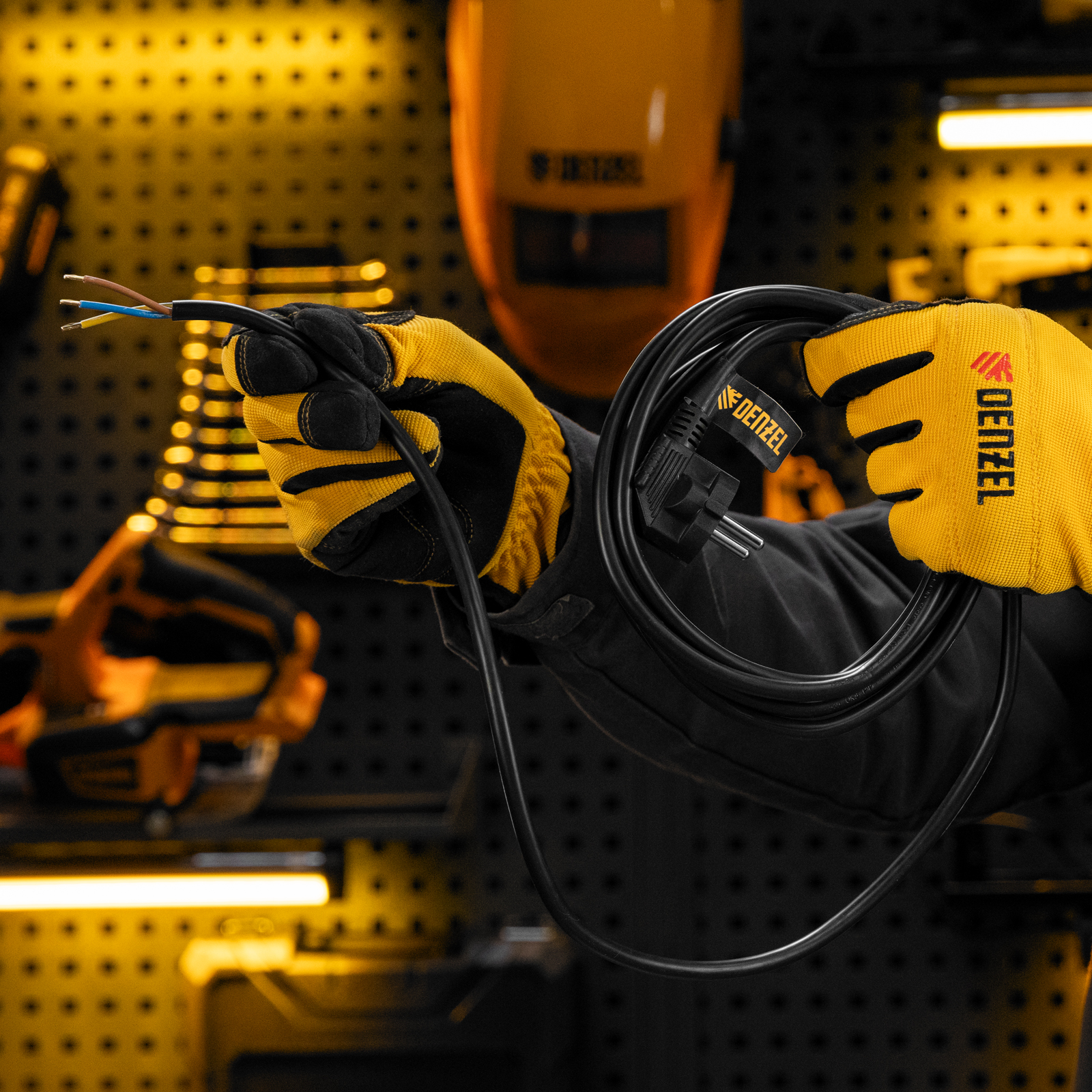 Шнур сетевой Energy Series, ПВС, 3 м, 3 x 1,5 мм, с неразборной вилкой, черный, Denzel