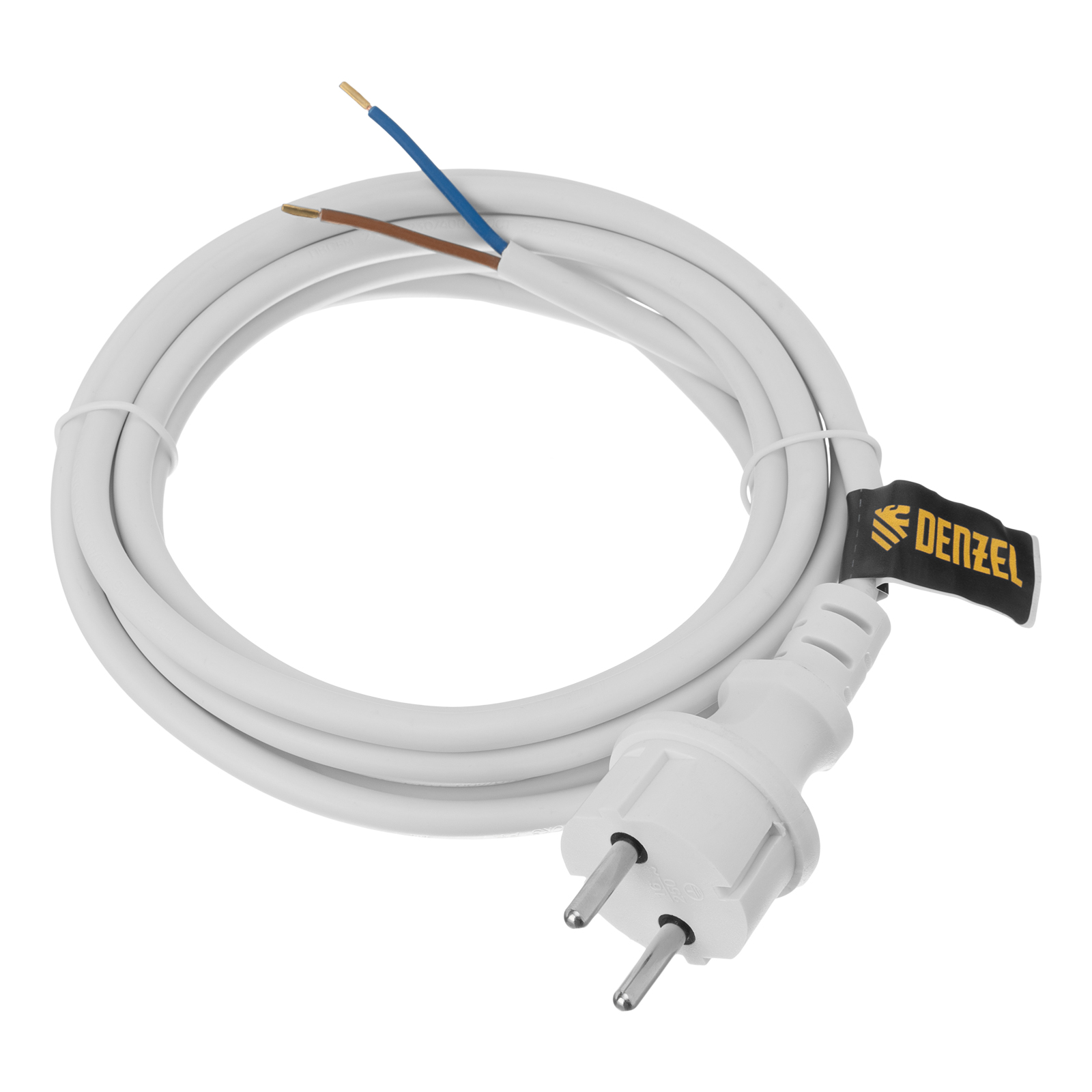 Шнур сетевой Energy Series, ПВС, 3 м, 2 x 1,5 мм, с неразборной вилкой, белый, Denzel