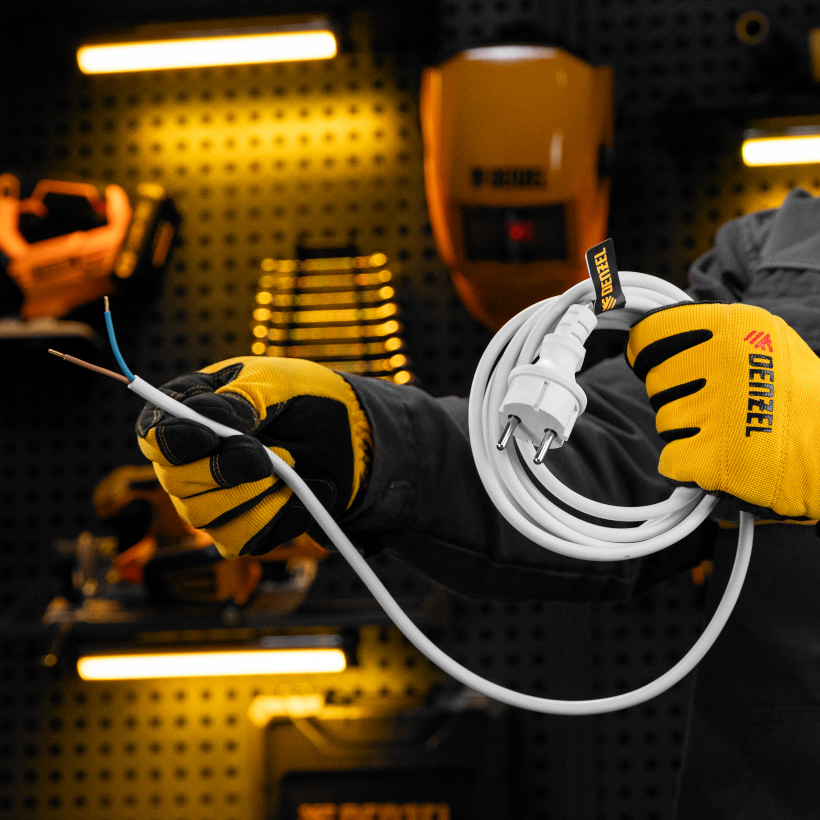 Шнур сетевой Energy Series, ПВС, 3 м, 2 x 1,5 мм, с неразборной вилкой, белый, Denzel