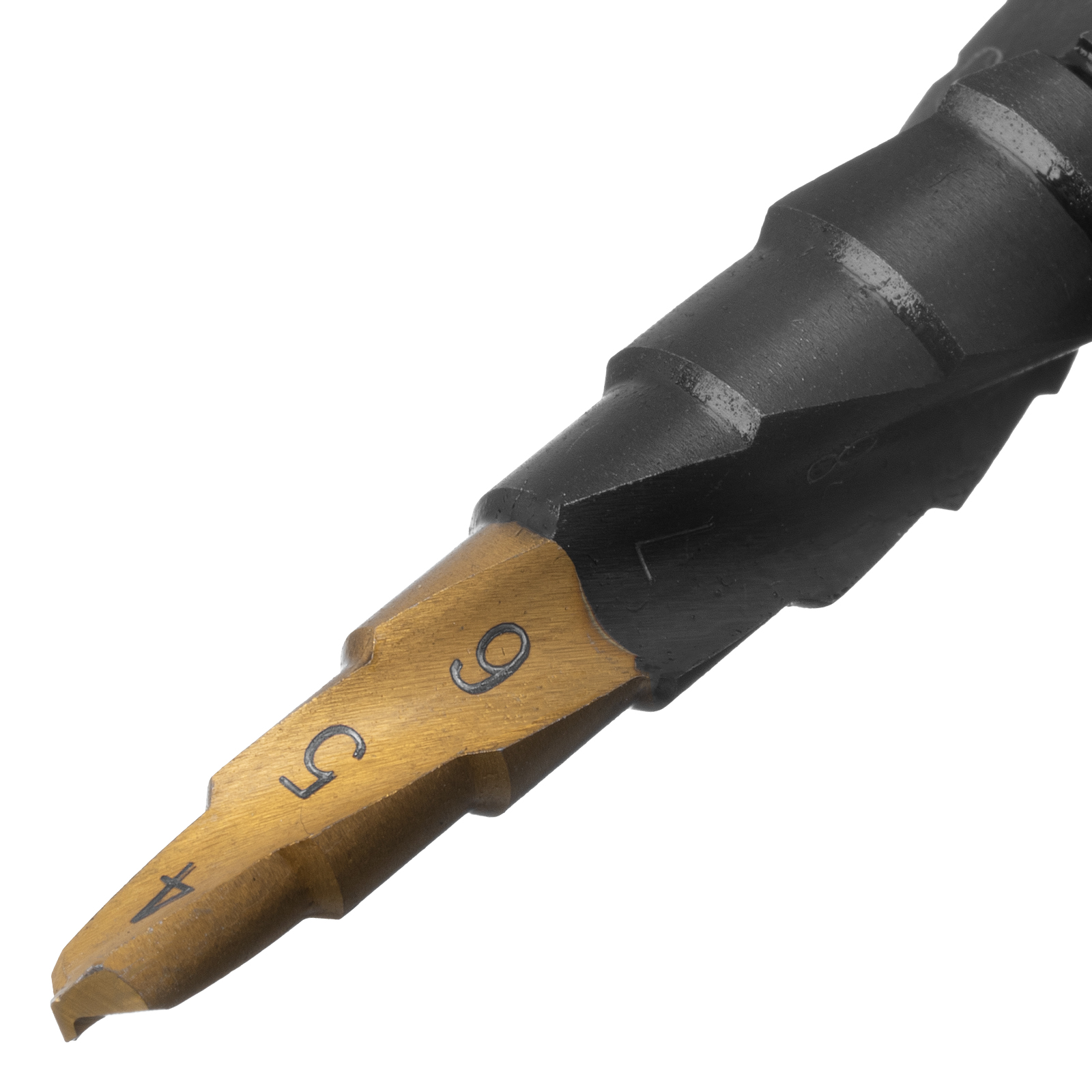 Сверло ступенчатое 4-5-6-7-8-9-10-11-12 мм, Р6М5, 6-гр. хвостовик Denzel