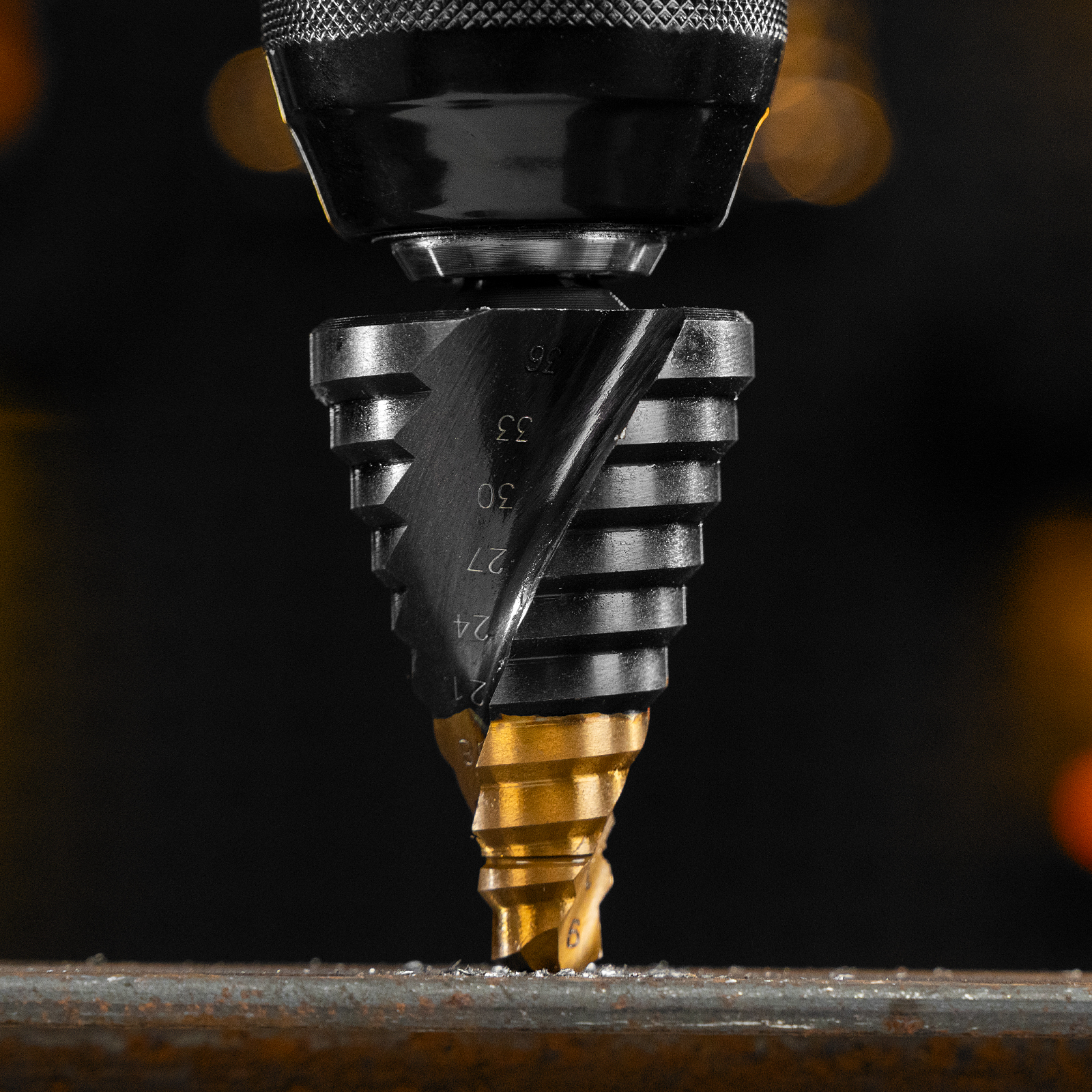 Сверло ступенчатое, 9-12-15-18-21-24-27-30-33-36 мм, Р6М5, 6-гр. хвостовик Denzel