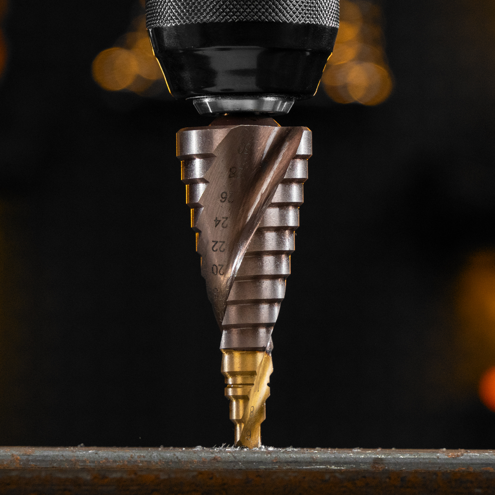 Сверло ступенчатое, 6-8-10-12-14-16-18-20-22-24-26-28-30мм, Р6М5К5, 6-гр. хвостовик Denzel