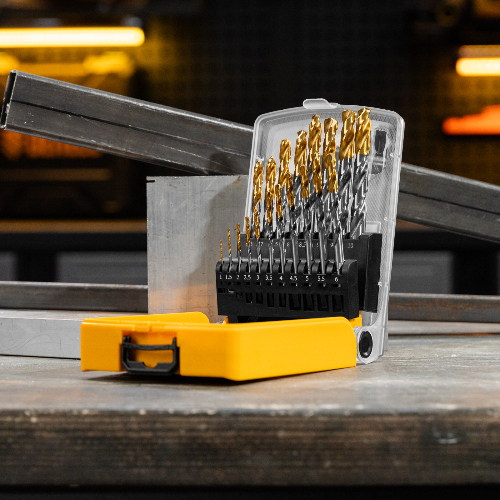 Набор сверл по металлу, 1-10 мм, Р6М5-TiN, Golden Tip, 19 шт Denzel