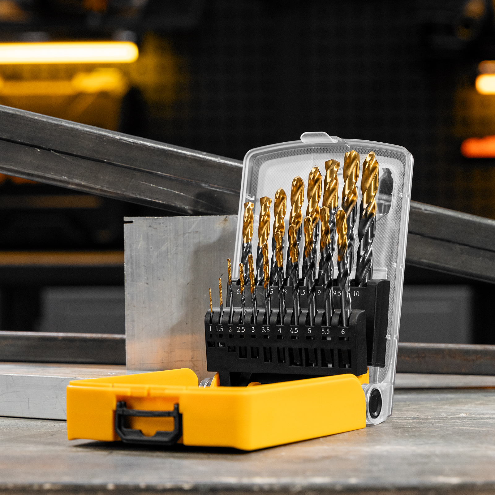 Набор сверл по металлу, 1-10 мм, Р6М5К8-TiN, Golden Tip, 19 шт Denzel