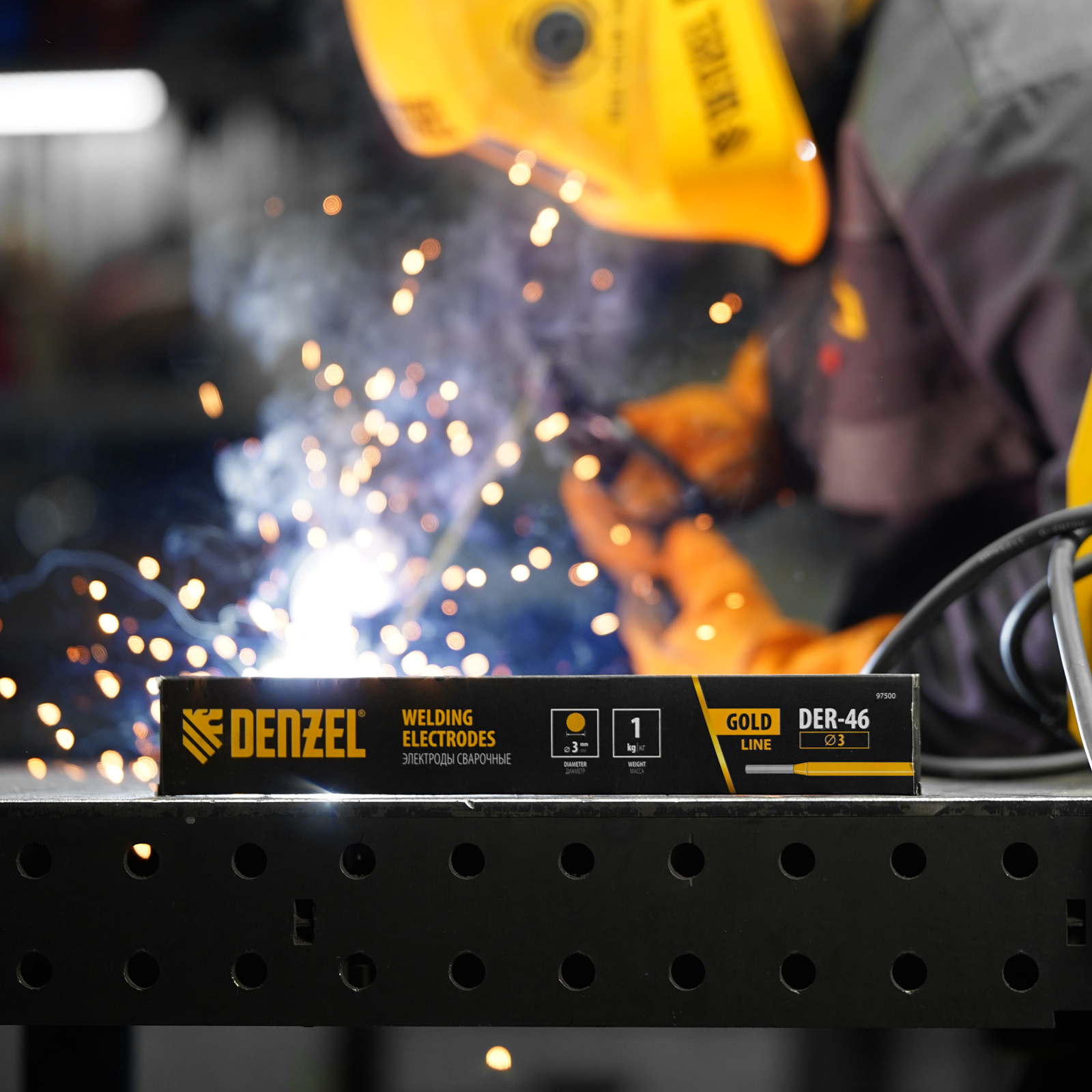 Электроды DER-46 Goldline, диам. 3 мм, 1 кг, рутил-целлюлозное покрытие Denzel