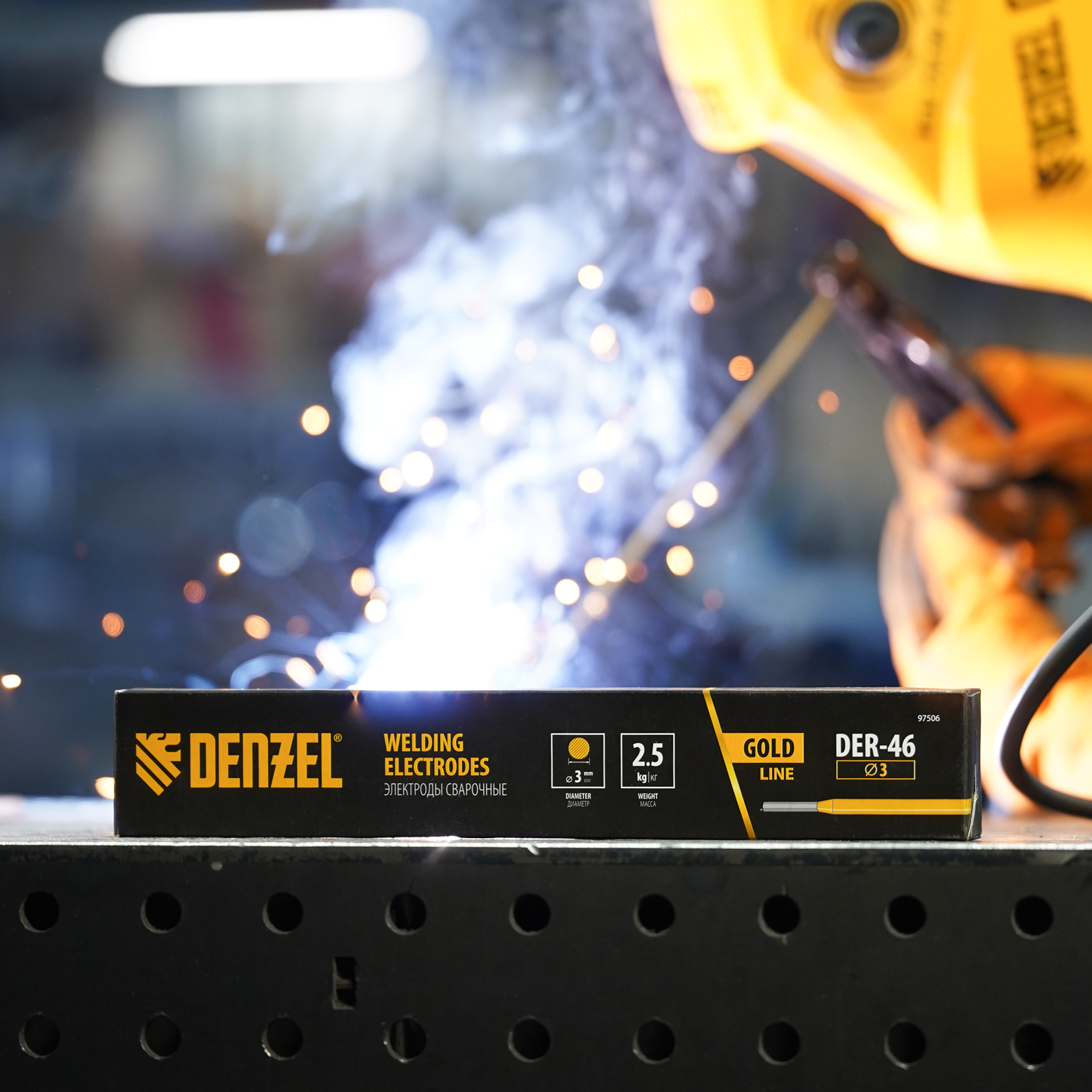 Электроды DER-46 Goldline, диам. 3 мм, 2,5 кг, рутил-целлюлозное покрытие Denzel