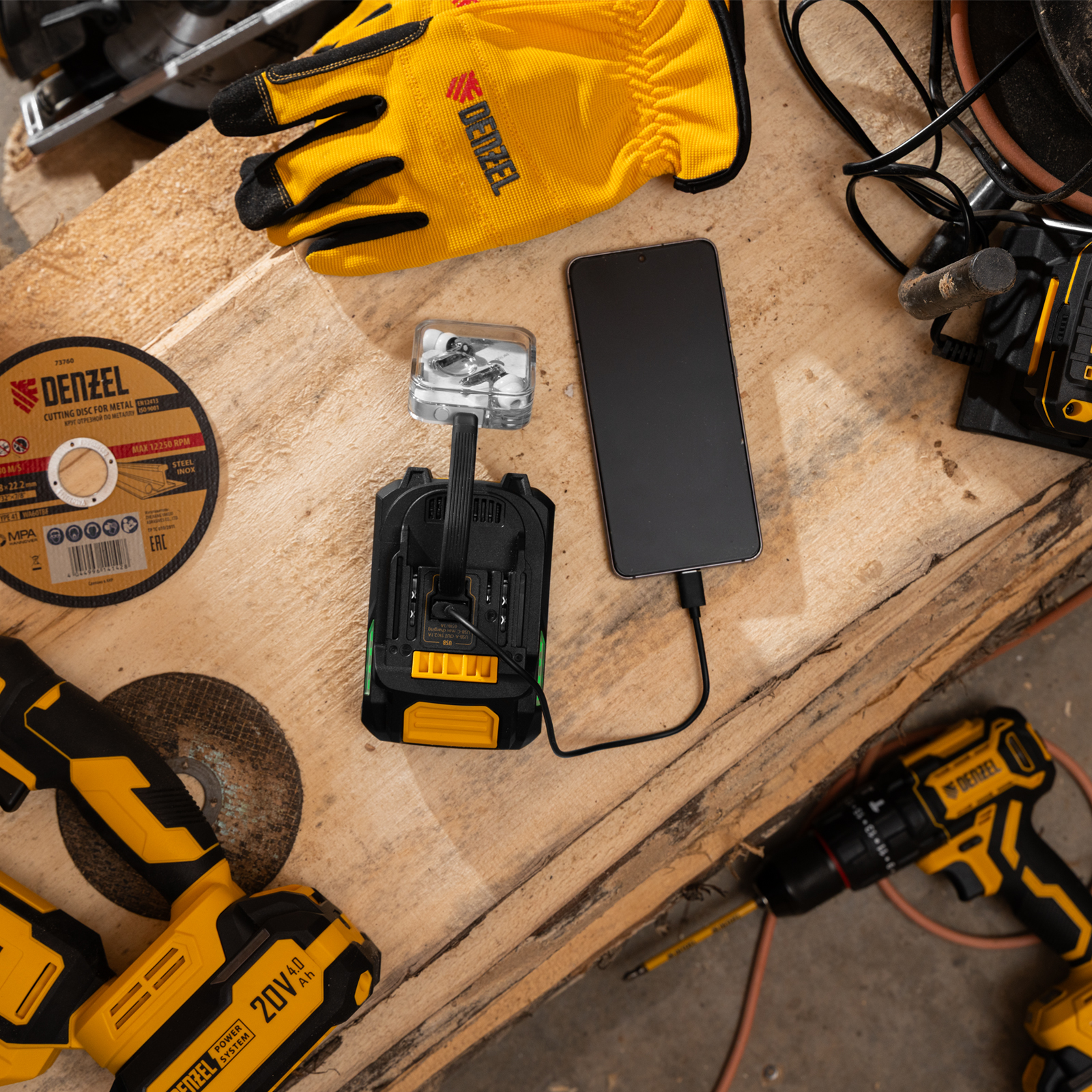 Батарея аккумуляторная BH-20-6.0, Li-Ion, USB, 20 В, 6,0 Ач// Denzel