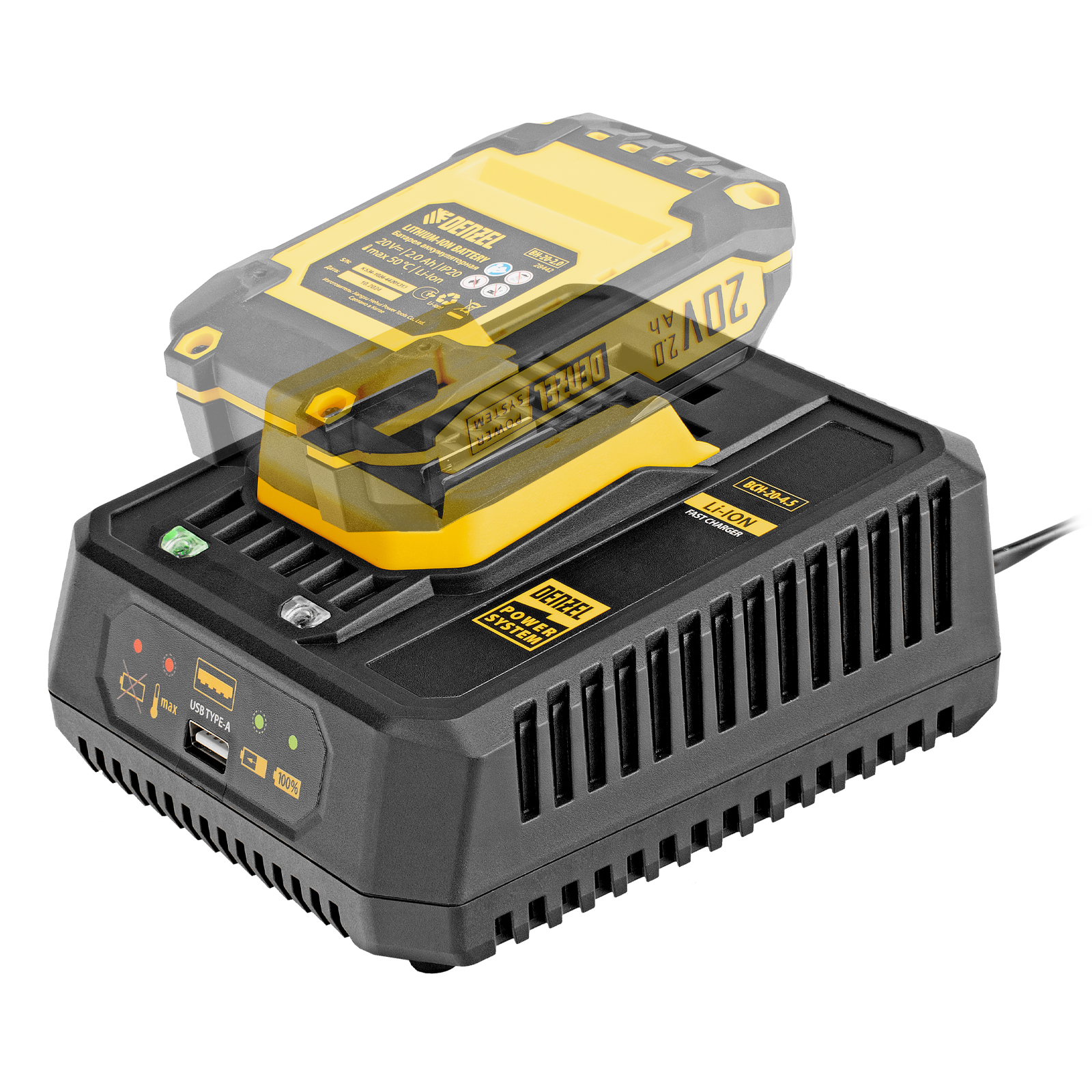 Устройство зарядное для аккумуляторов BCH-20-4.5, Li-Ion, 20 В, 4,5 А// Denzel