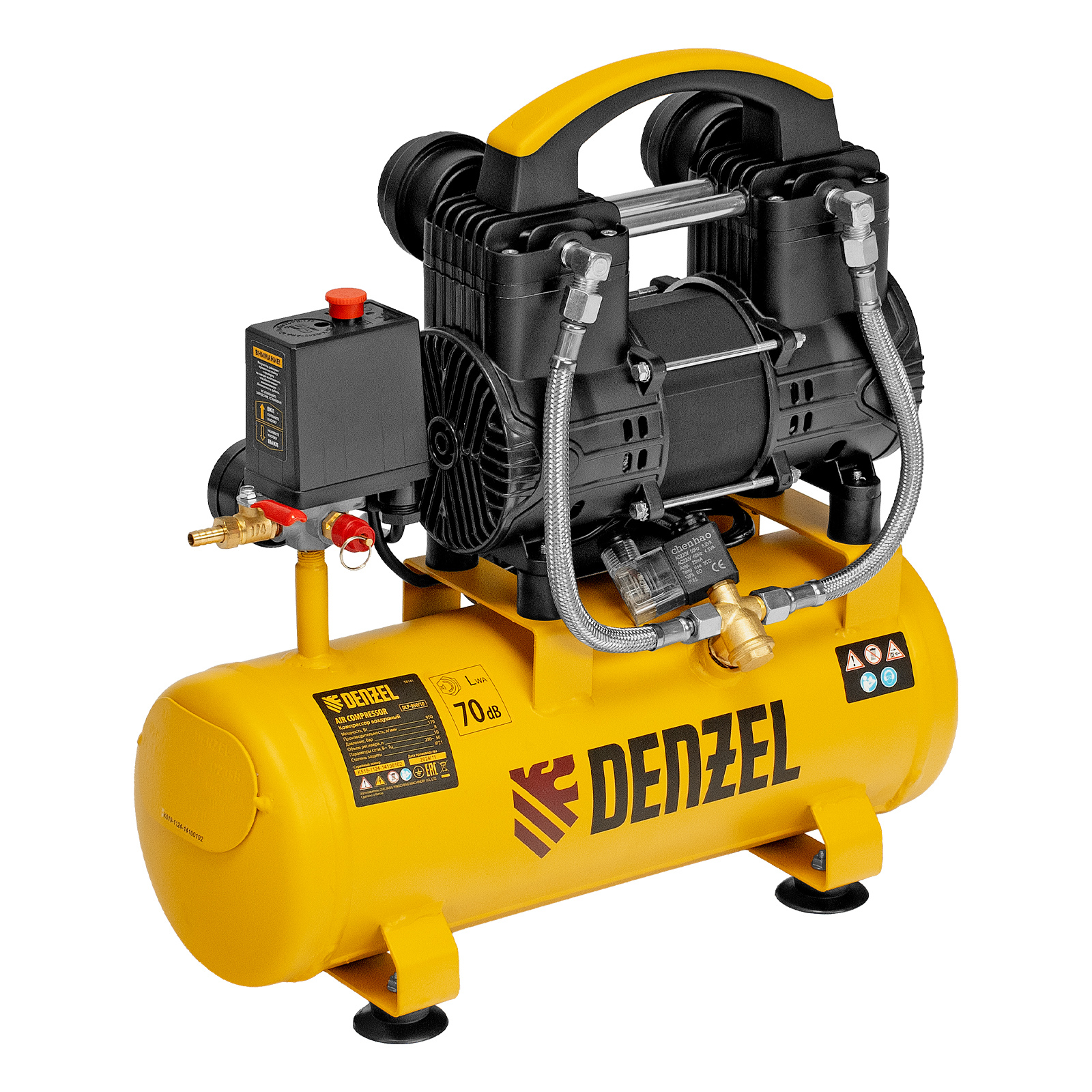 Компрессор безмасл. малошумный DLP-950/10, 950Вт,10 л, 2850 об/мин, 170 л/мин Denzel