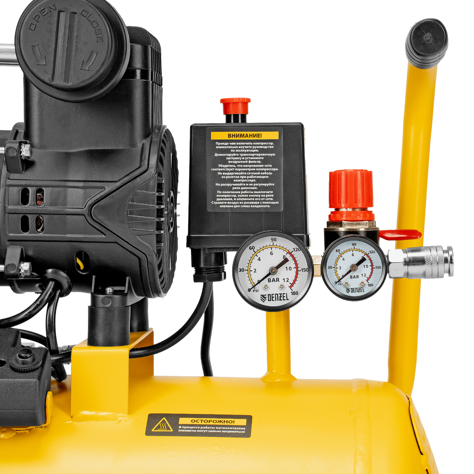 Компрессор безмасл. малошумный DLP-950/24, 950Вт,24 л, 2850 об/мин, 170 л/мин Denzel