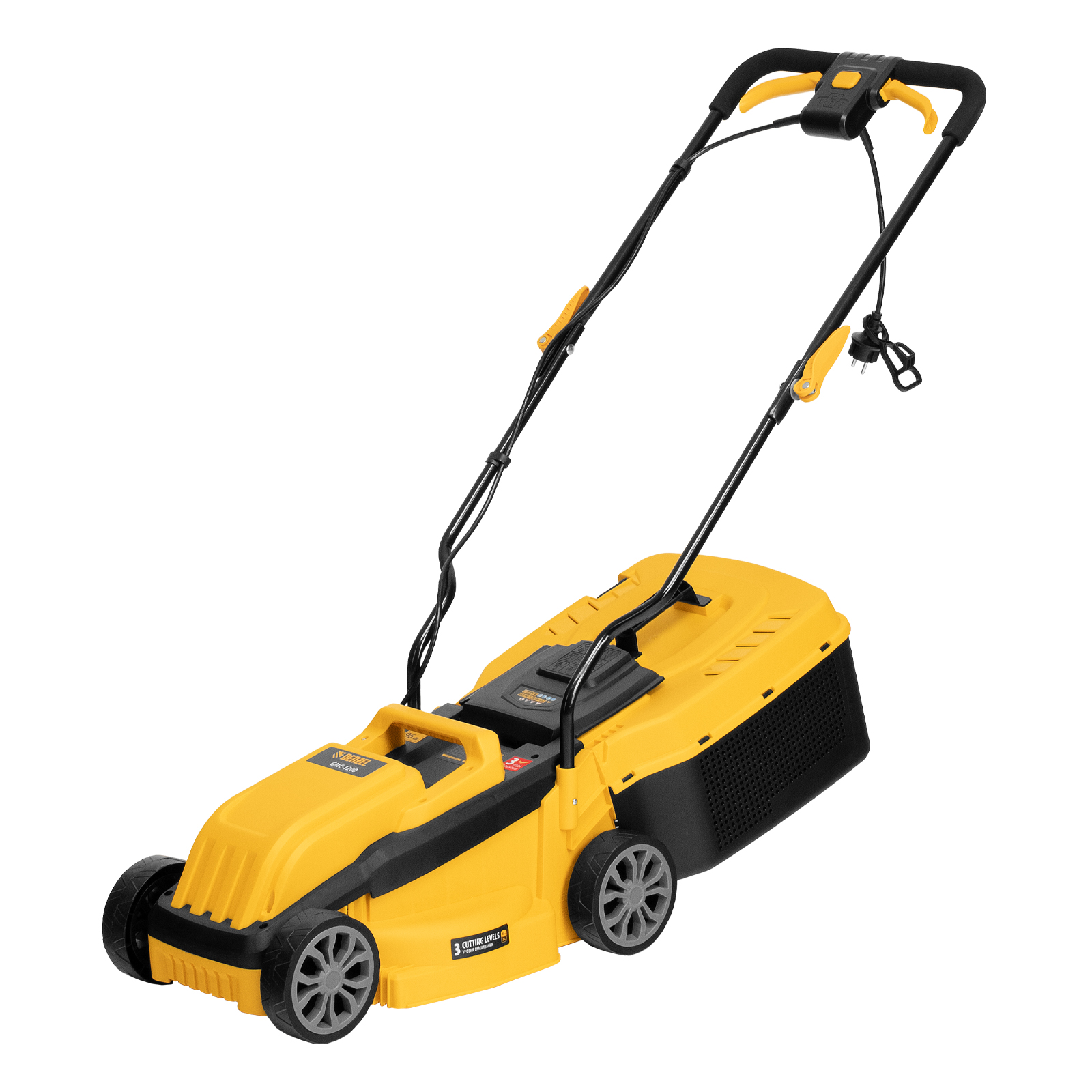 Газонокосилка электрическая GMC-1200, шир.,32см, 1200 Вт, 3 уров., травосб. 30 л Denzel