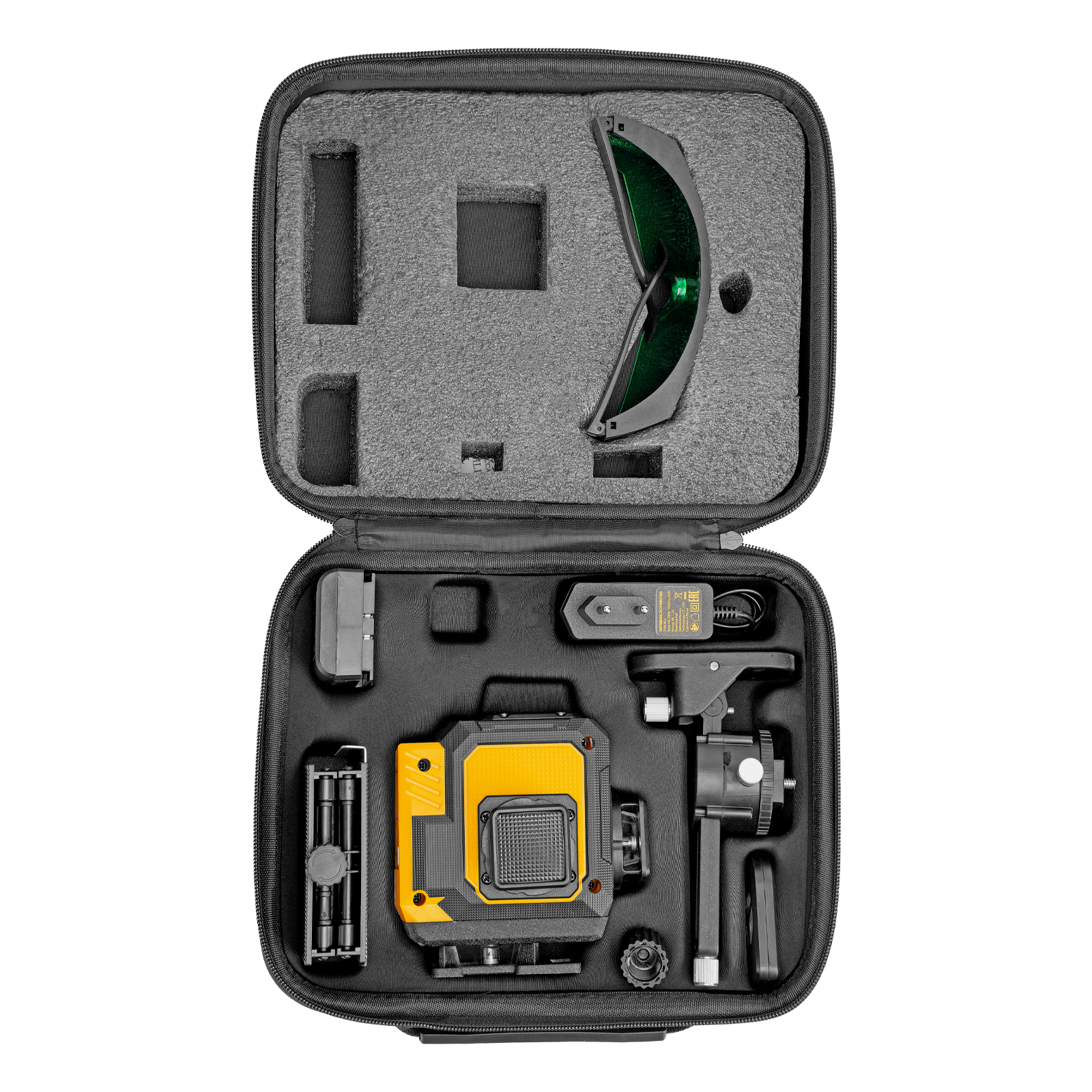 Лазерный уровень мультипризменный DLV-360-3T, 30 м, зеленый луч, Li-Ion 2,4 Aч, штатив // Denzel