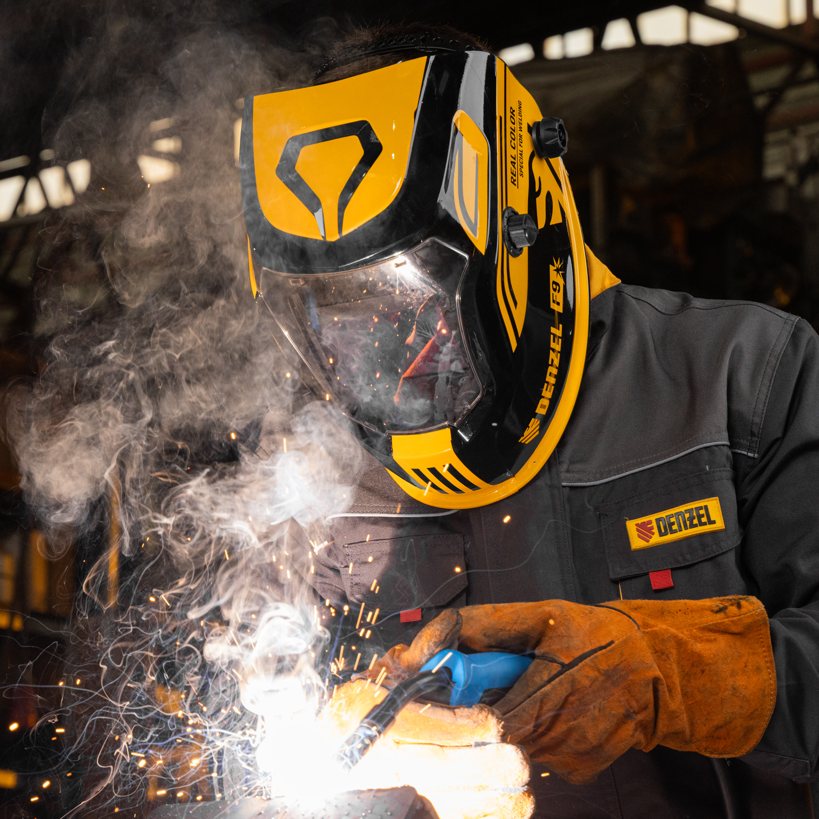 Щиток защитный лицевой (маска сварщика) F9, см. окно 100x60, Real Color, DIN 4-8/9-13// Denzel