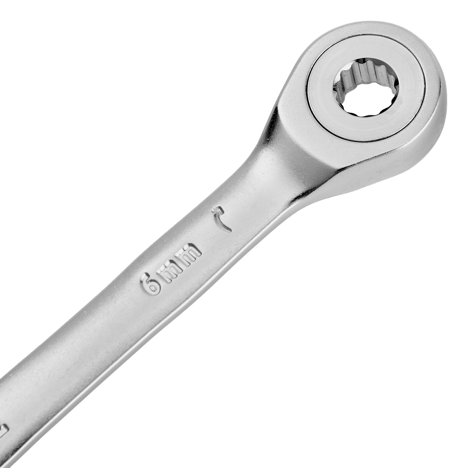 Ключ комбинированный трещоточный, 6 мм, CrV, матовый хром Denzel