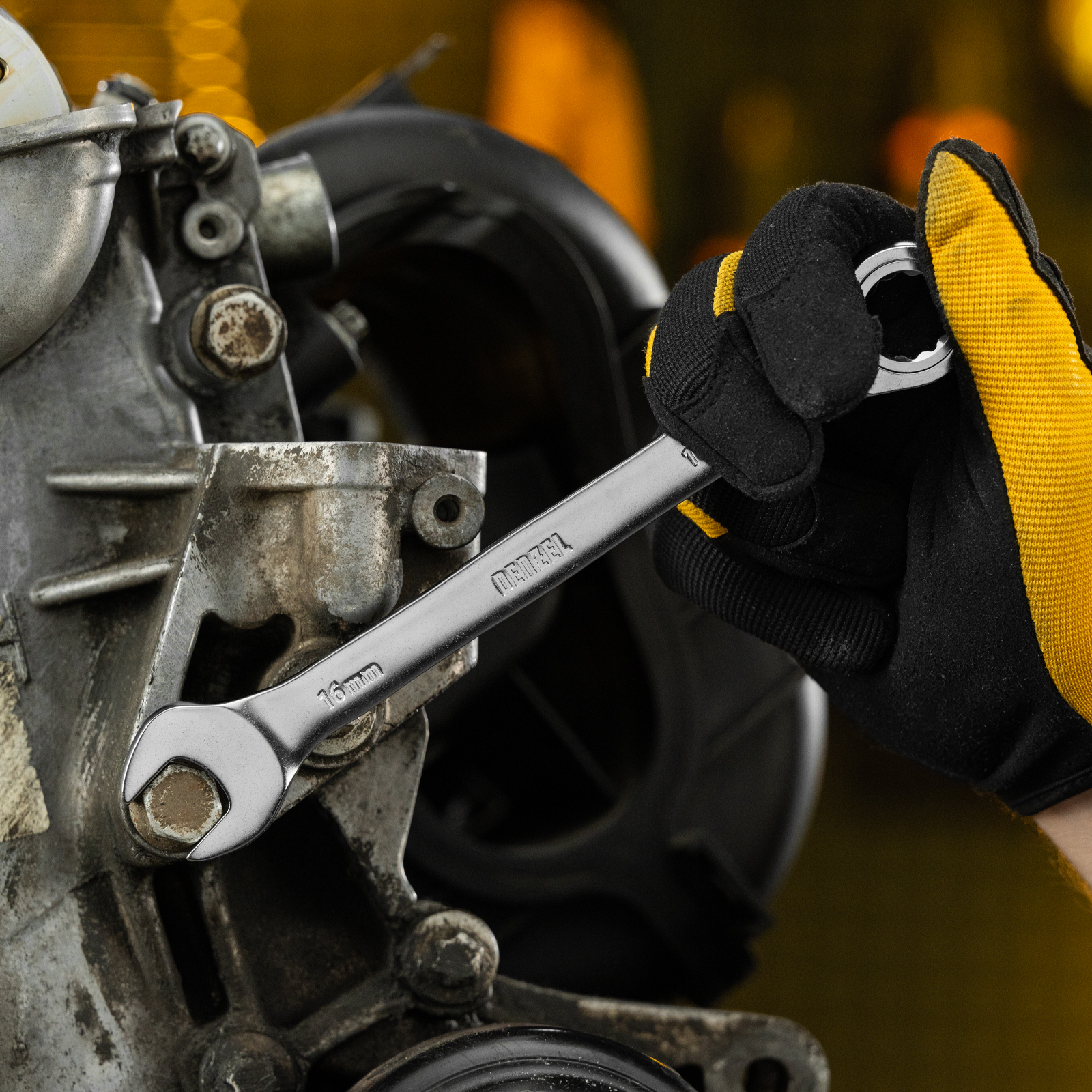 Ключ комбинированный трещоточный, 16 мм, CrV, матовый хром Denzel