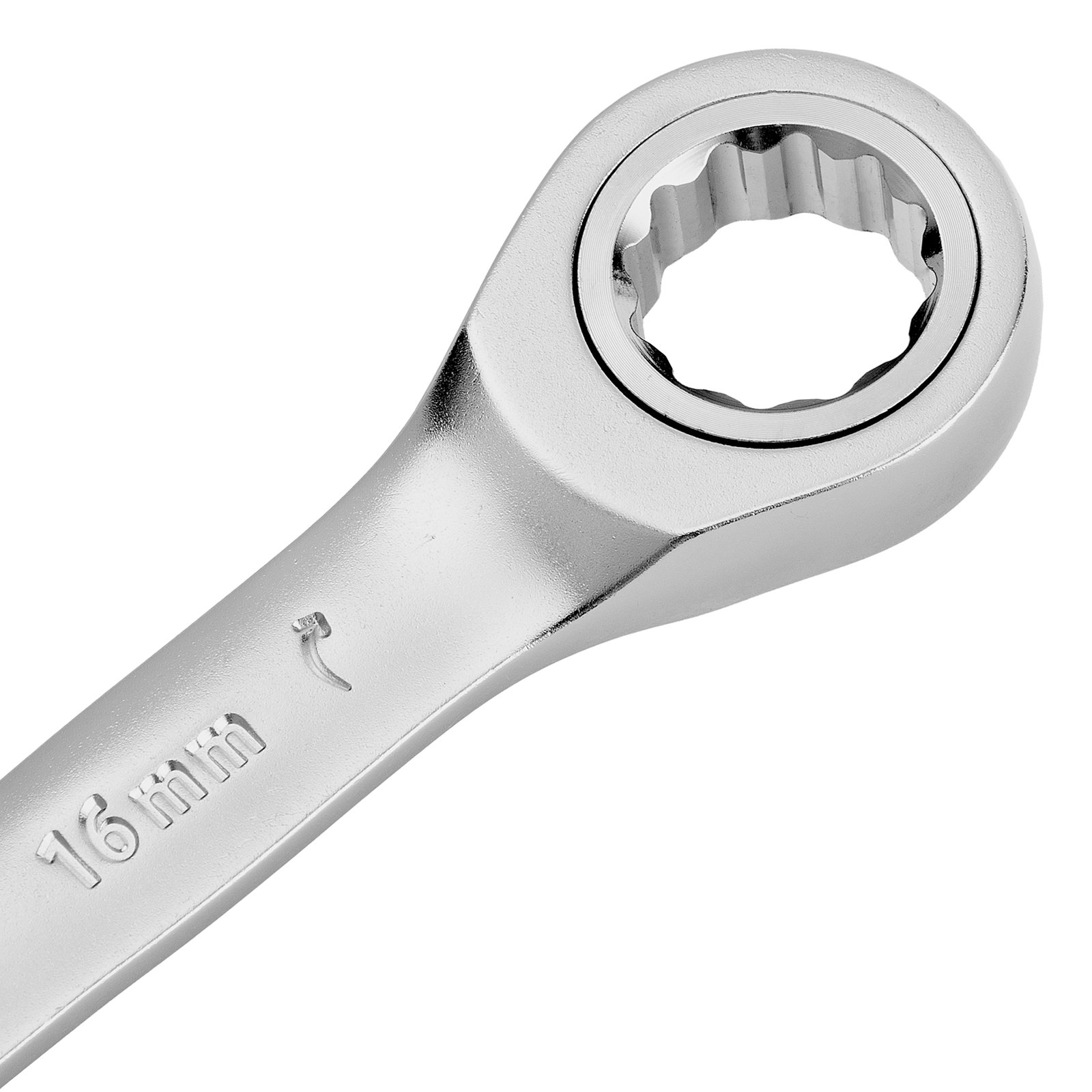 Ключ комбинированный трещоточный, 16 мм, CrV, матовый хром Denzel