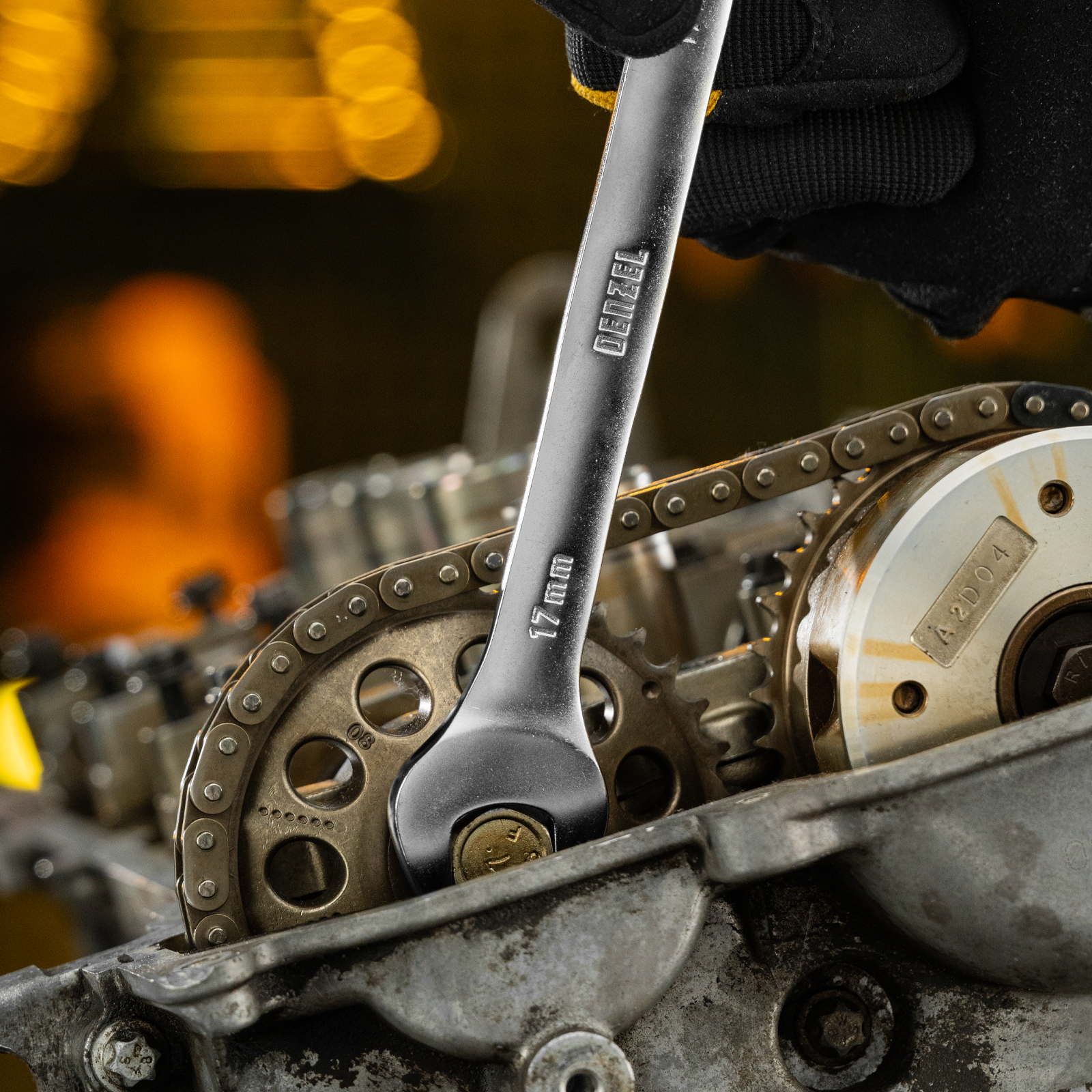 Набор ключей комбинированных трещоточных 6-17 мм, 6 шт., CrV, матовый хром Denzel