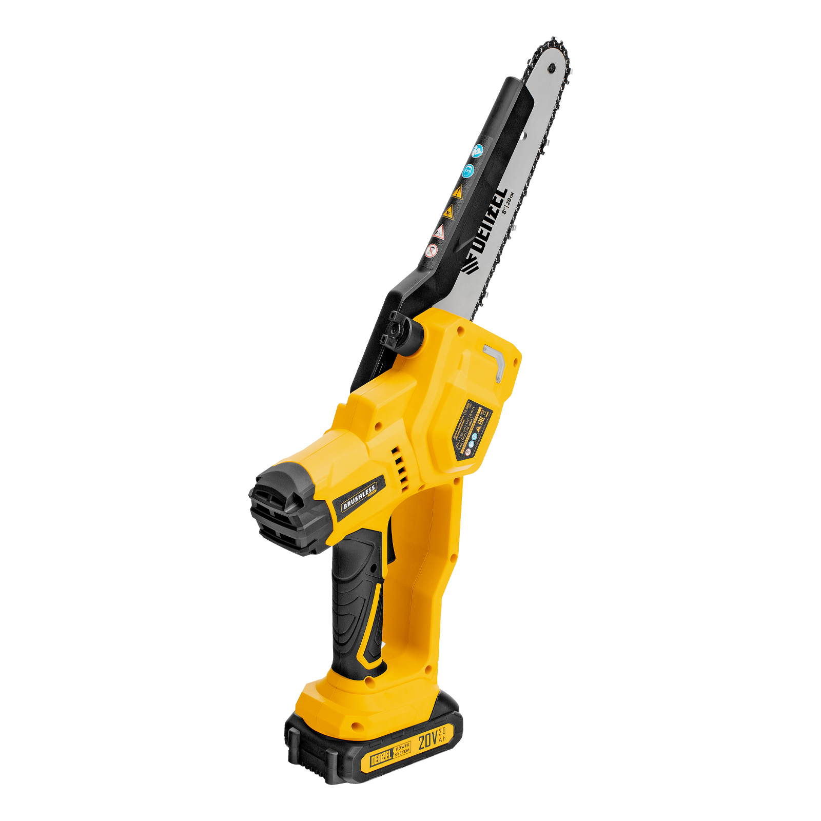 Цепная мини-пила аккумуляторная бесщет., СCS-200BL, шина 200 мм, Li-Ion, 20 В Denzel