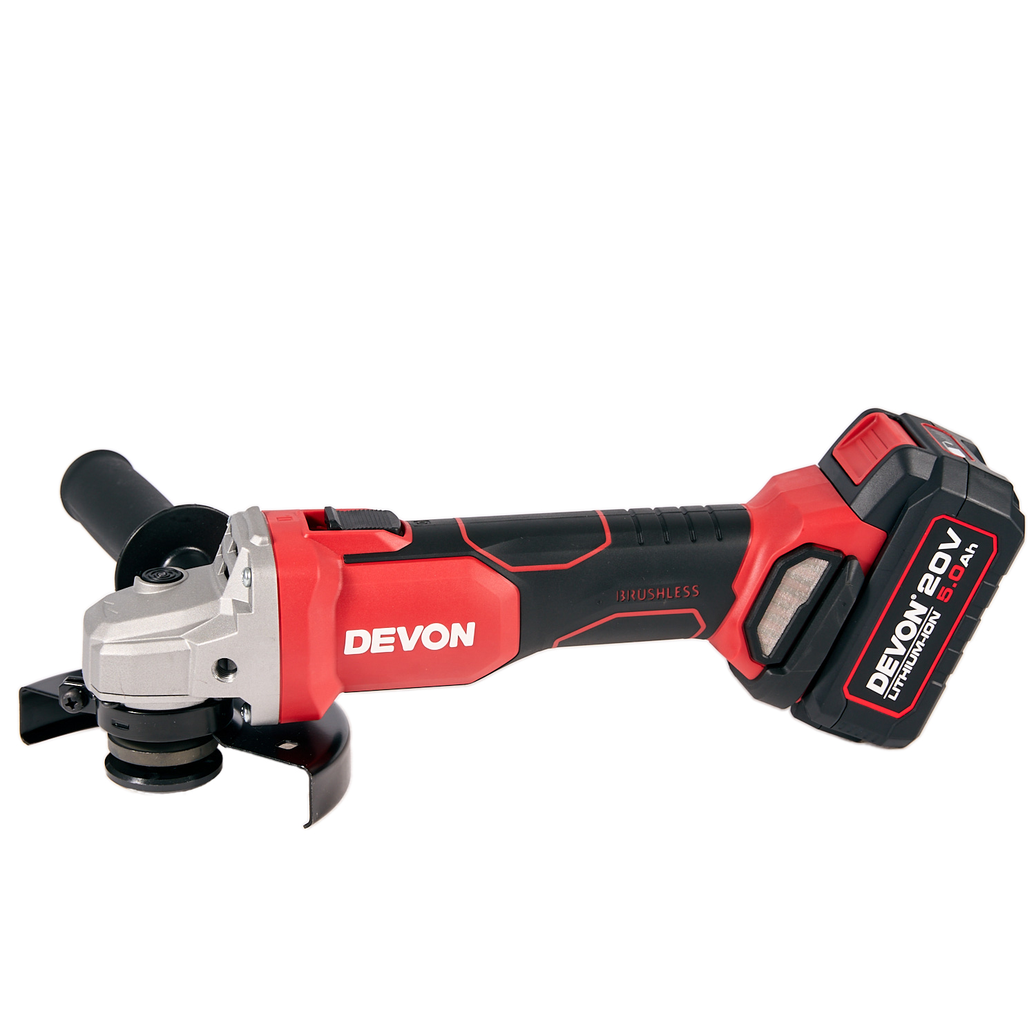 Аккумуляторная угловая шлифовальная машина (УШМ) DEVON 2903-Li-20-125 / 125 мм / бесщеточная / 20 В /  2 аккум. 2.0 А∙ч / стандартное ЗУ 40 Вт / M14