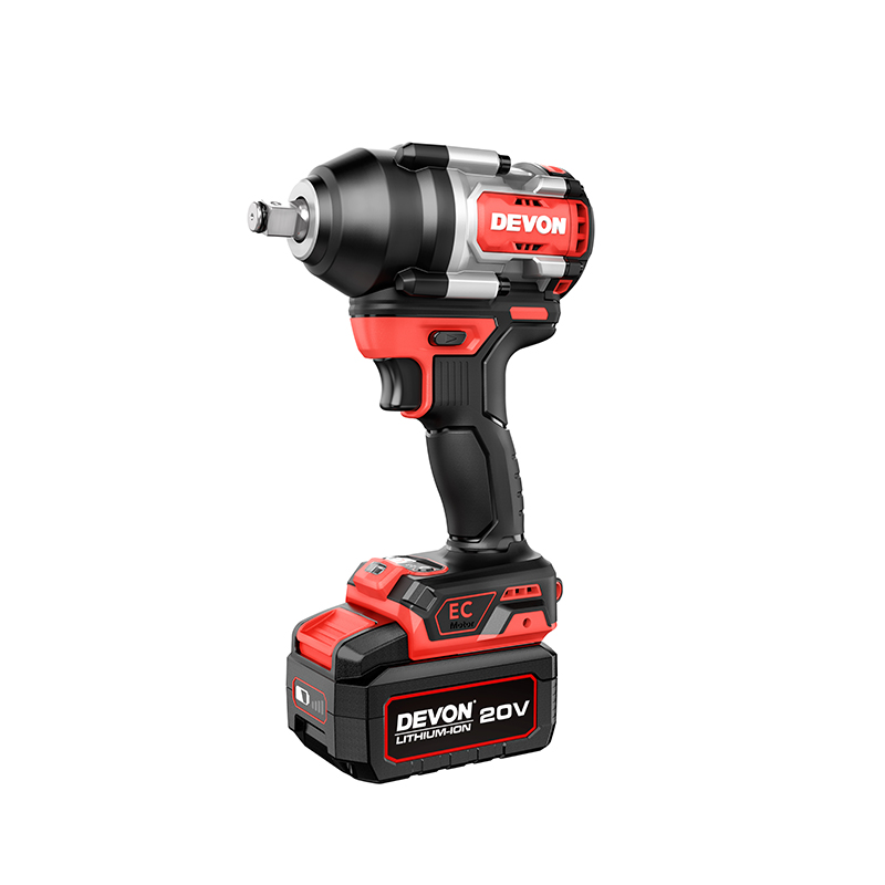 Аккумуляторный ударный гайковерт DEVON 5759-Li-20 / головка 1/2 " /  бесщеточный / F850Нм / R1000Нм / 20 В / 2 аккум. по 5.0 А∙ч / быстрое ЗУ 190 Вт