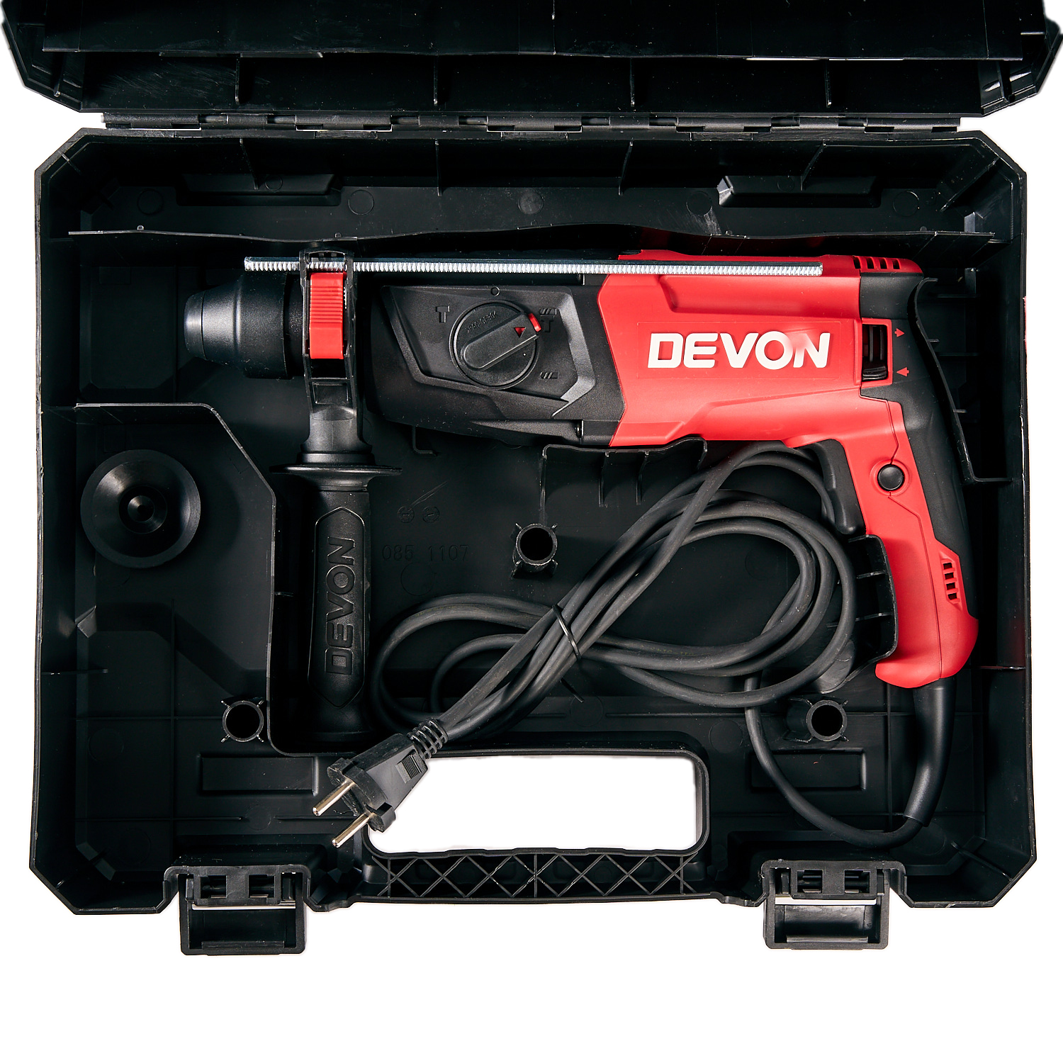 Перфоратор сетевой DEVON 1107-26DRE / 800 Вт / SDS-plus / 26 мм / 220 В / регулировка оборотов / 3 режима / реверс / пластиковый кейс