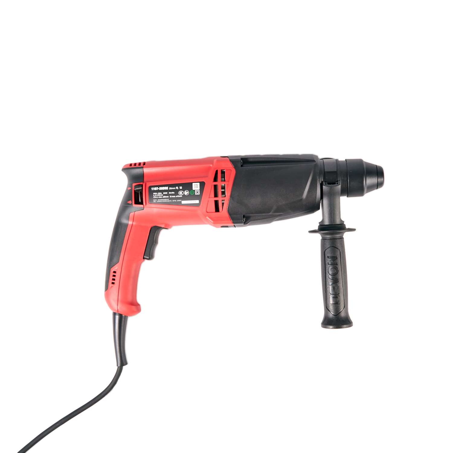 Перфоратор сетевой DEVON 1107-26DRE / 800 Вт / SDS-plus / 26 мм / 220 В / регулировка оборотов / 3 режима / реверс / пластиковый кейс