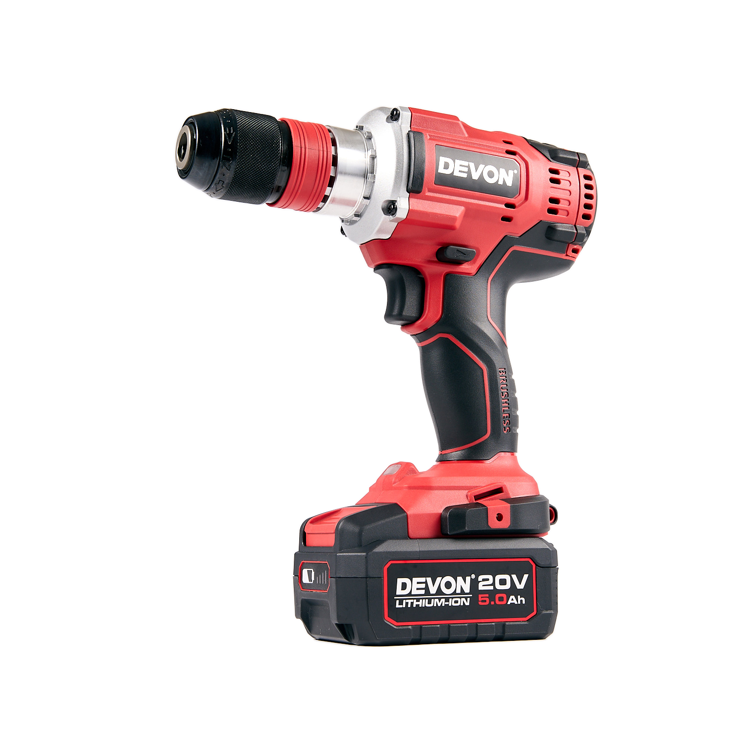 Аккумуляторный шуруповерт/дрель DEVON 5289-LI-20FS/ бесщеточный / 4 скорости / быстросъемный патрон / 55/120Нм / 20В / 2 аккум. 5.0 А∙ч / быстрое ЗУ 190 Вт
